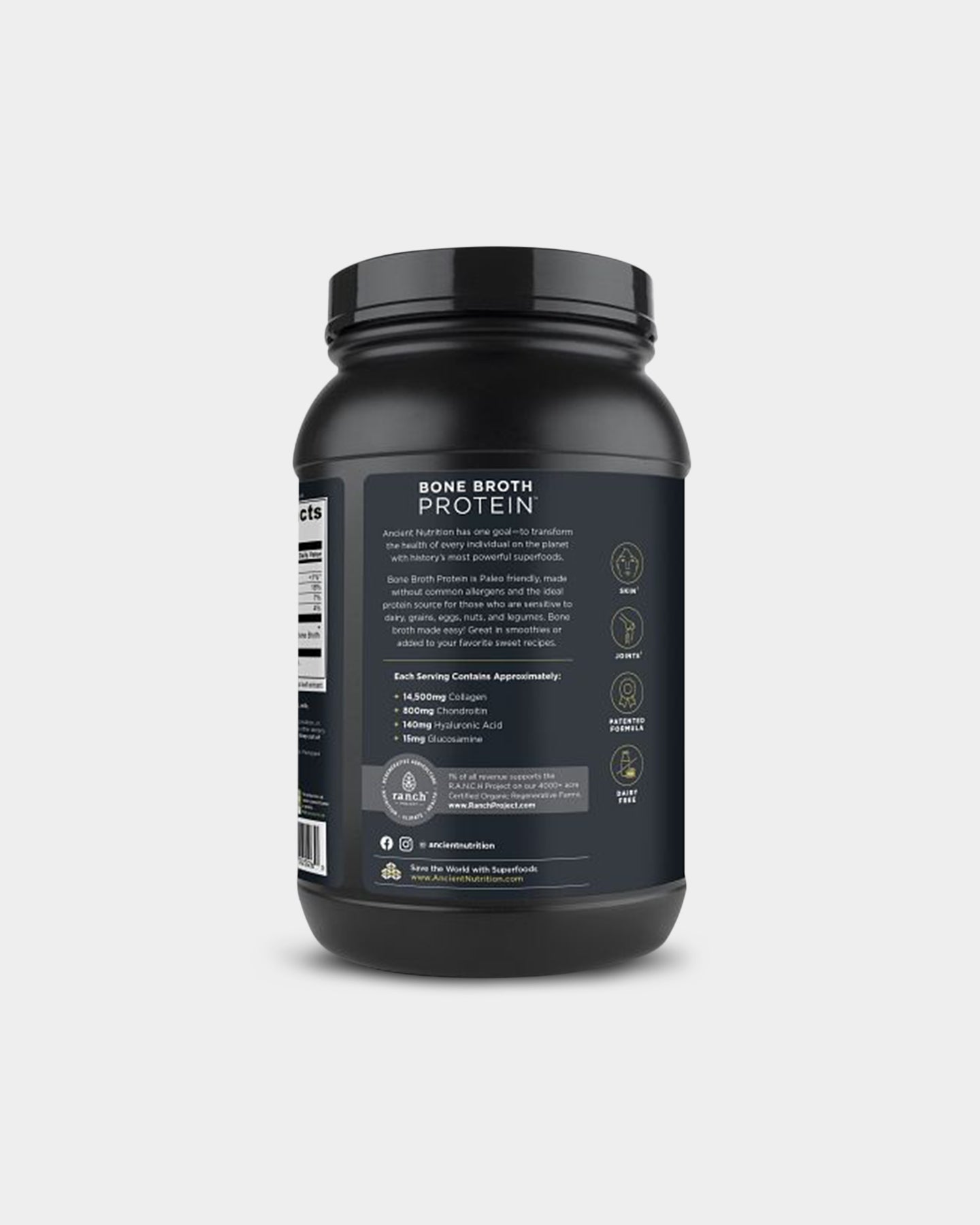 Ancient Nutrition Bone Broth Protein Powder - 20g Protein per Serving | Grass-Fed, Collagen-Rich Supplement for Gut Health & Joint Support - Ideal for Smoothies, Soups & Post-Workout Recovery