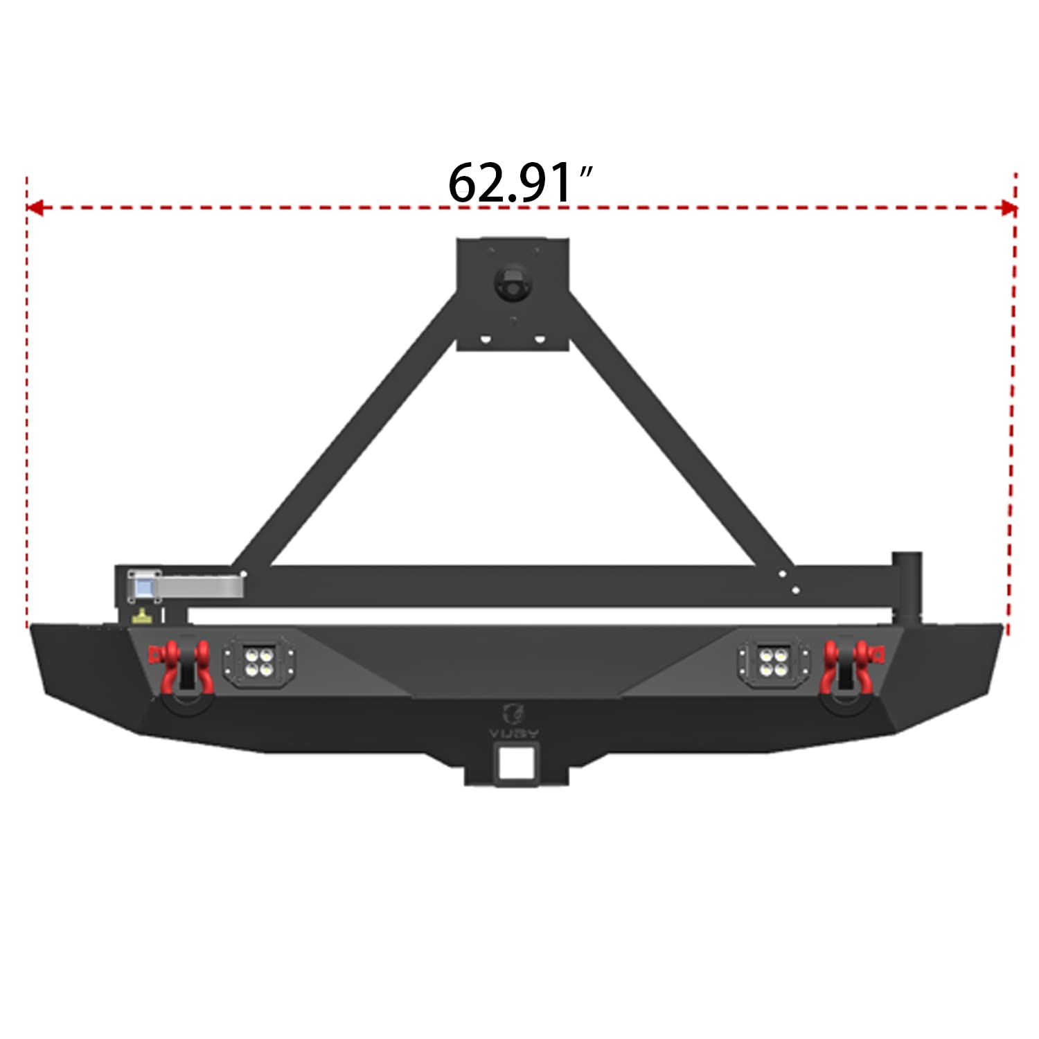 Black Textured Rear Bumper with Spare Tire Rack, 2x 24W LED Lights & 2x 4.75T D-Rings for 2007-2017 Jeep Wrangler JK/JKU - Off-Road Protection & Adventure Ready