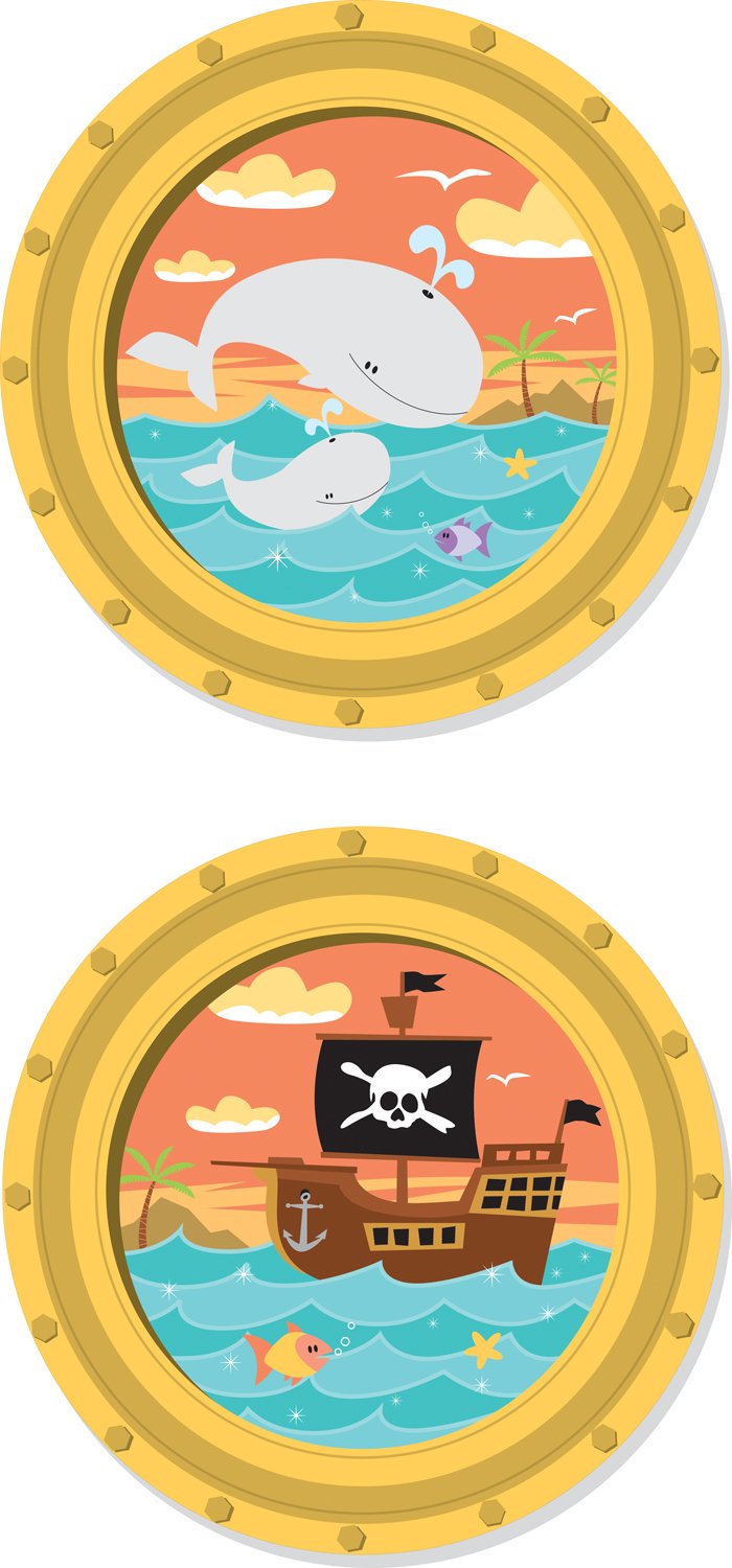 RoomMates RMK1711SLM High Seas Window Peel and Stick Wall Decals - Nautical Theme Removable Wall Stickers for Kids Bedroom, Nursery, Playroom & Classroom Decor