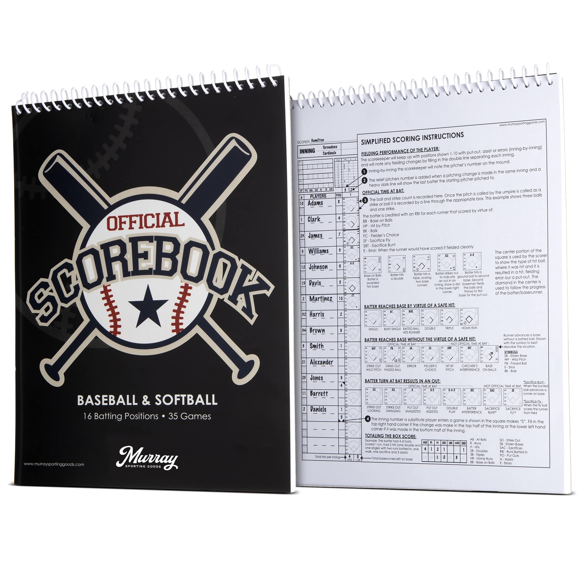 Murray Sporting Goods Baseball & Softball Scorebook - 5-Pack Scorekeeping Book for 35 Games | Track Stats for Adult, Youth & Little League | Perfect for Coaches, Umpires & Tournament Organizers