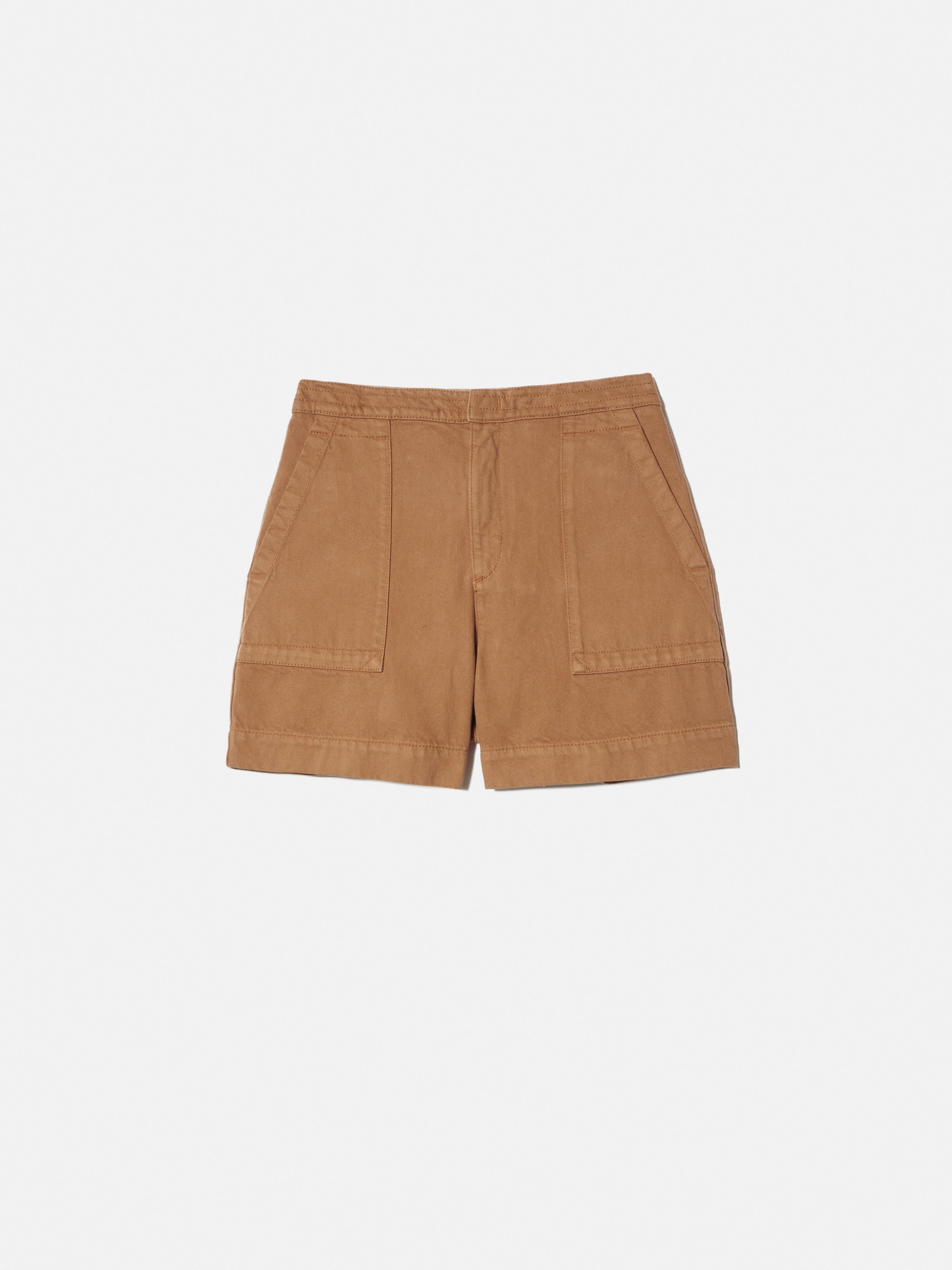 Stylish Tan Denim Patch Pocket Shorts for Women & Men - Comfortable Casual Summer Shorts for Outdoor Activities & Beach Vacations