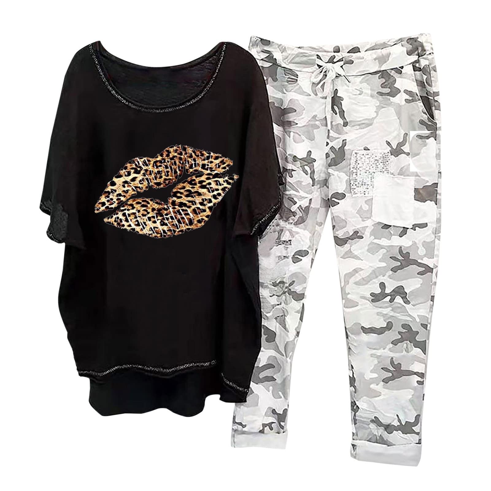 Oelaio Women's 2-Piece Lounge Set - Soft Cotton Casual Pajama & Pants Outfit for Fall | Plus Size Matching Sleepwear & Loungewear | Perfect for Home Relaxation, Sleepovers and Cozy Evenings
