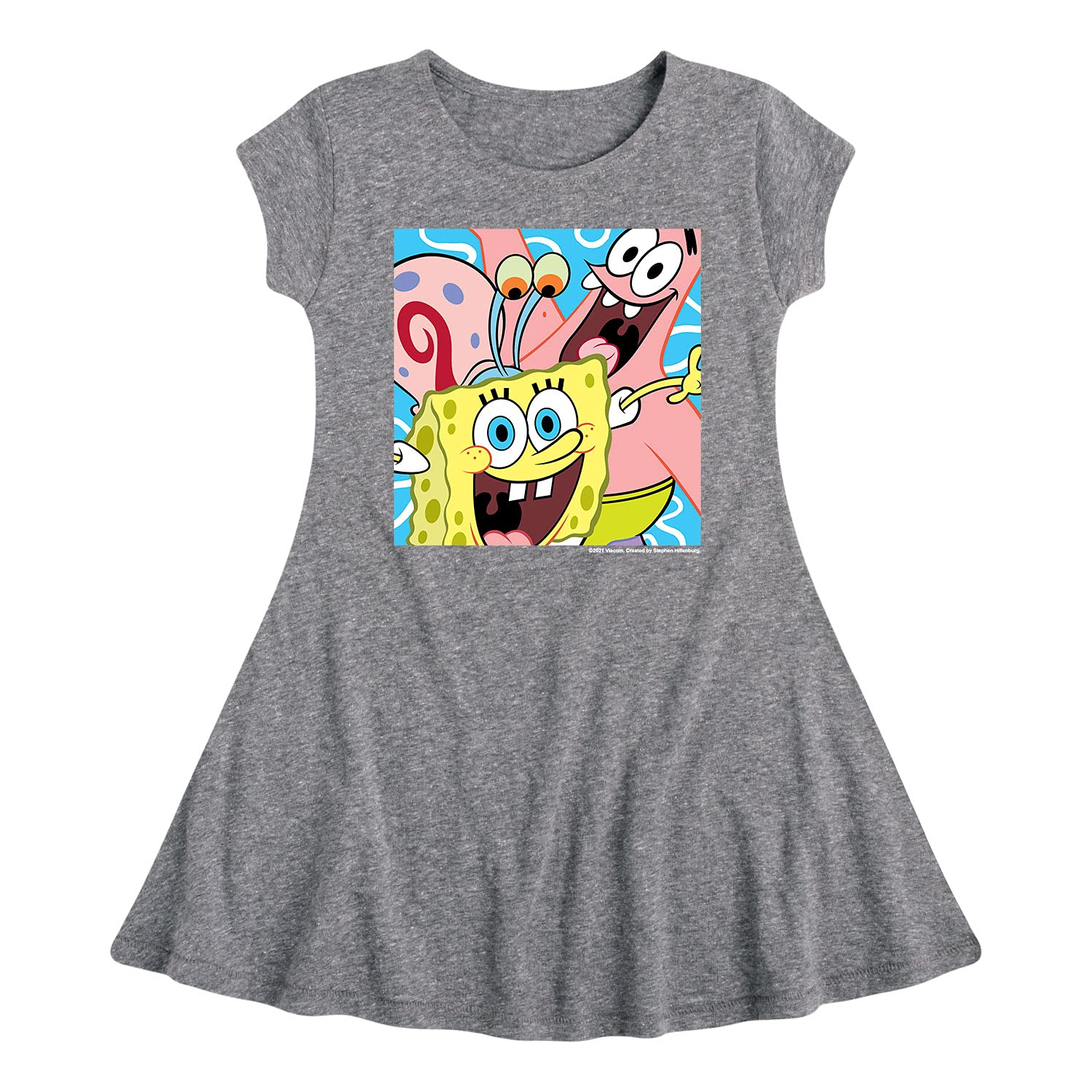 SpongeBob SquarePants Patrick Star Girls Fit & Flare Cap Sleeve Dress - Cartoon Character Casual Outfit for Kids Birthday Party & Cosplay