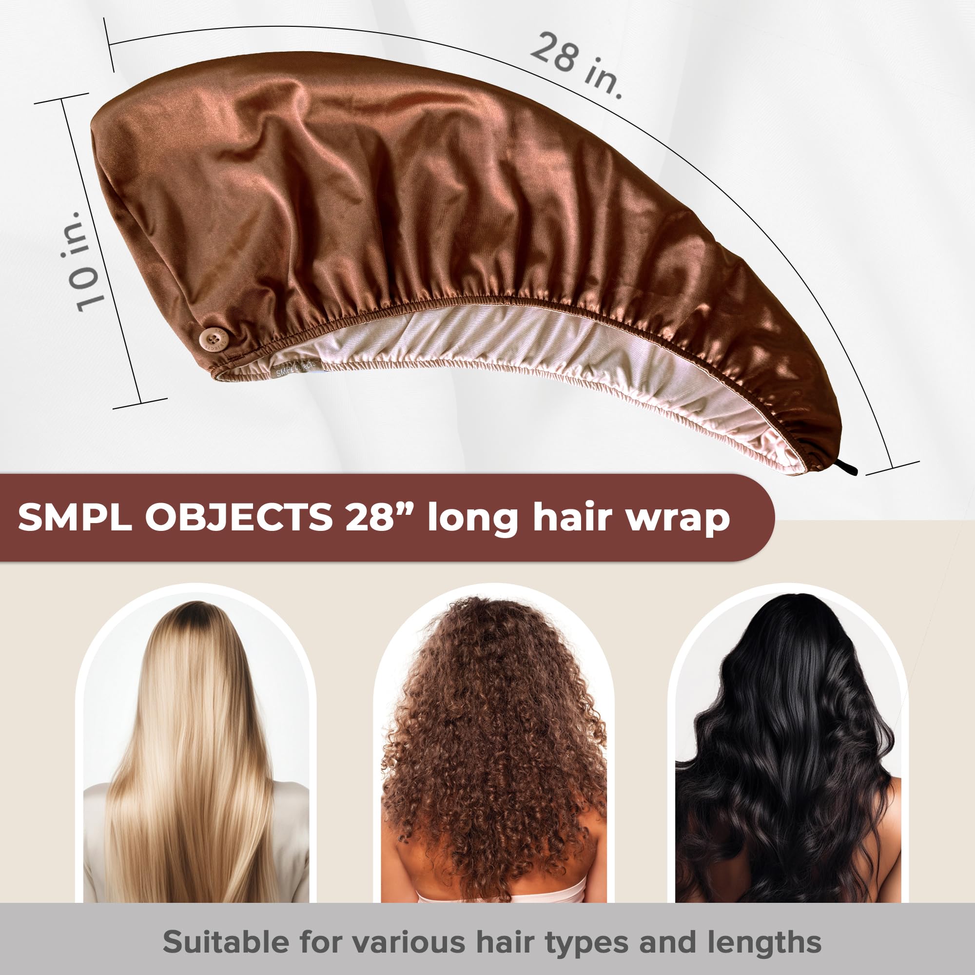 Satin Hair Wrap Towel for Women - Double Layer Curly Hair Turban for Gentle Drying, Pink & Bronze | Perfect for Post-Shower, Salon Styling & Overnight Hair Care