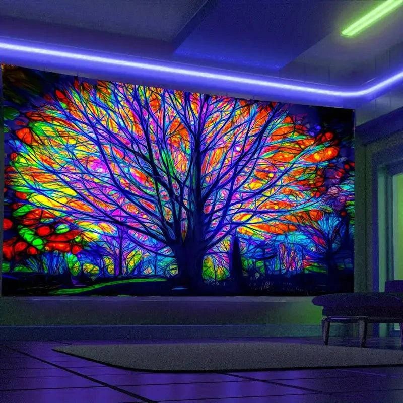 Tree of Life Glow in the Dark UV Tapestry Wall Art - Spiritual Home Decor for Bedroom, Living Room & Dorm