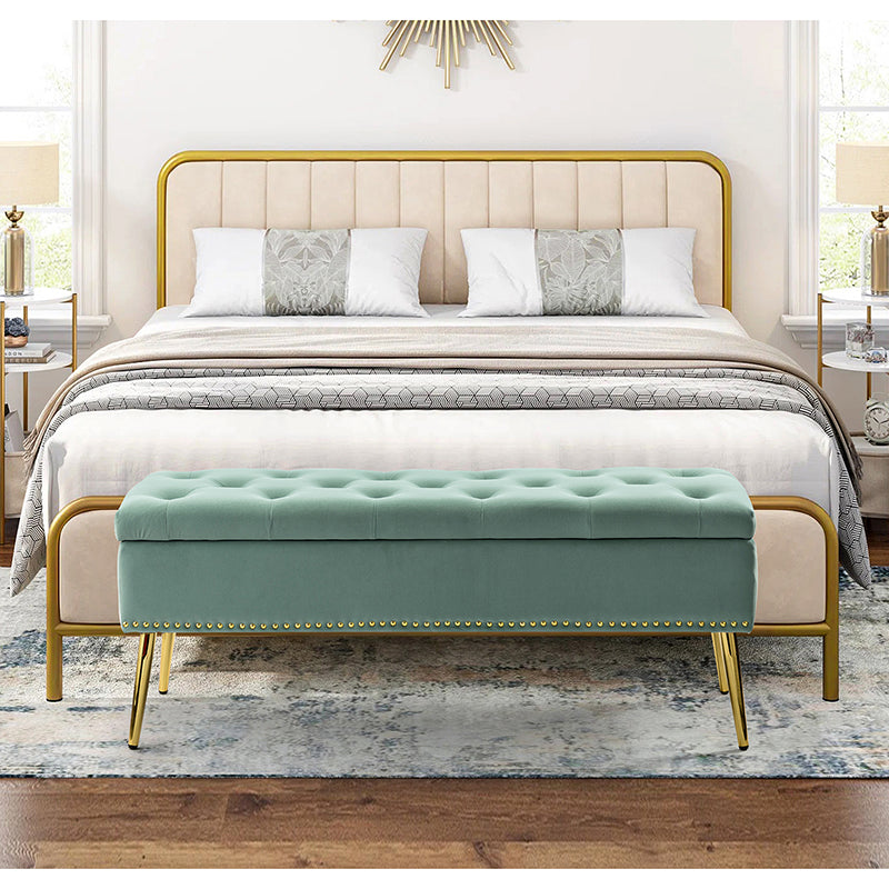Lenore Upholstered Storage Bench with Cushion Seat - Modern Upholstered Ottoman for Bedroom, Living Room & Entryway - Multi-Functional Storage Furniture for Home Organization