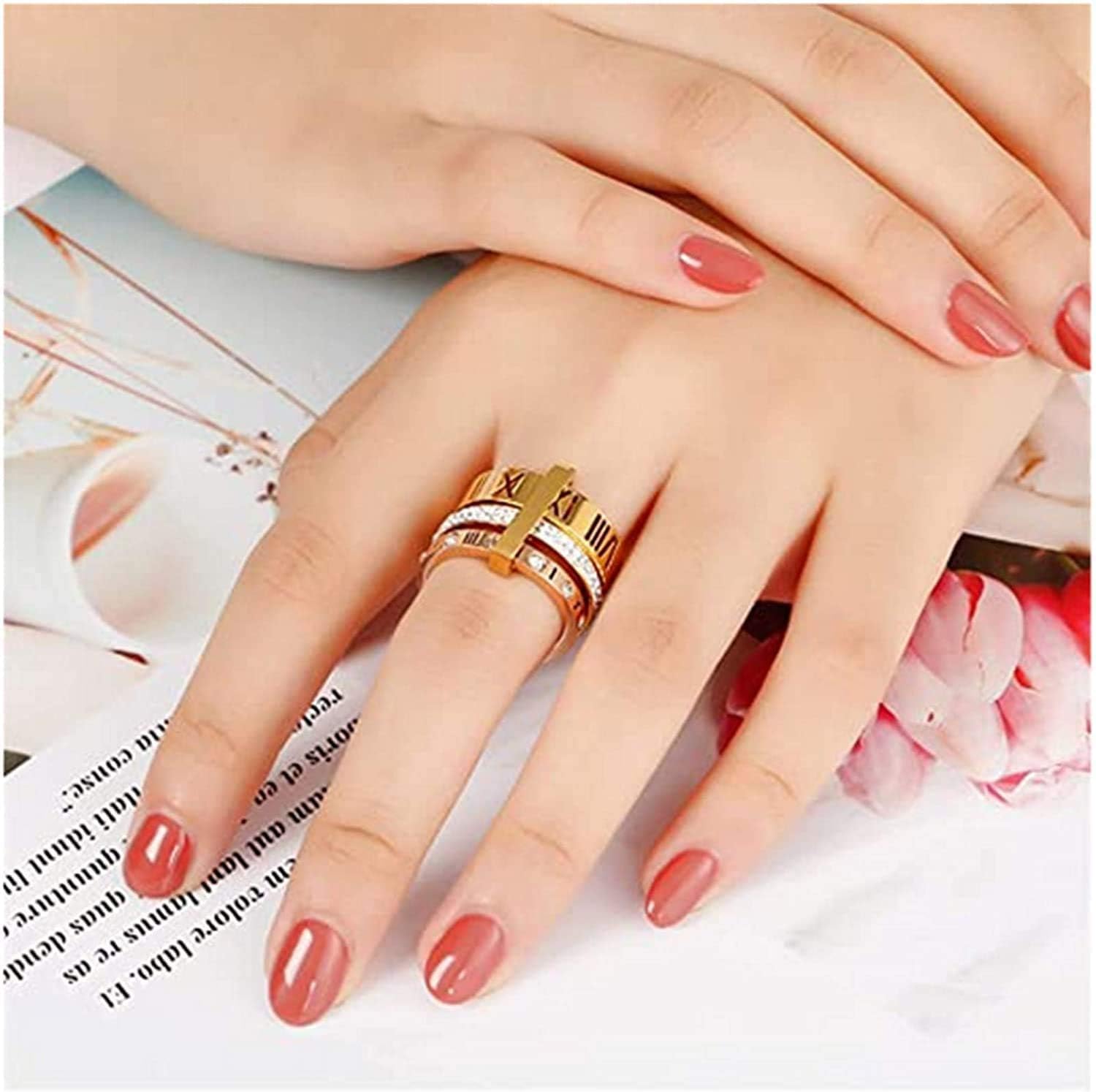Stainless Steel CZ Zirconia Roman Numeral Ring for Women - 3 in 1 Trinity Wedding Band Set, Anniversary, Engagement, Promise Ring - Perfect for Bridal Jewelry, Gift Giving & Special Occasions