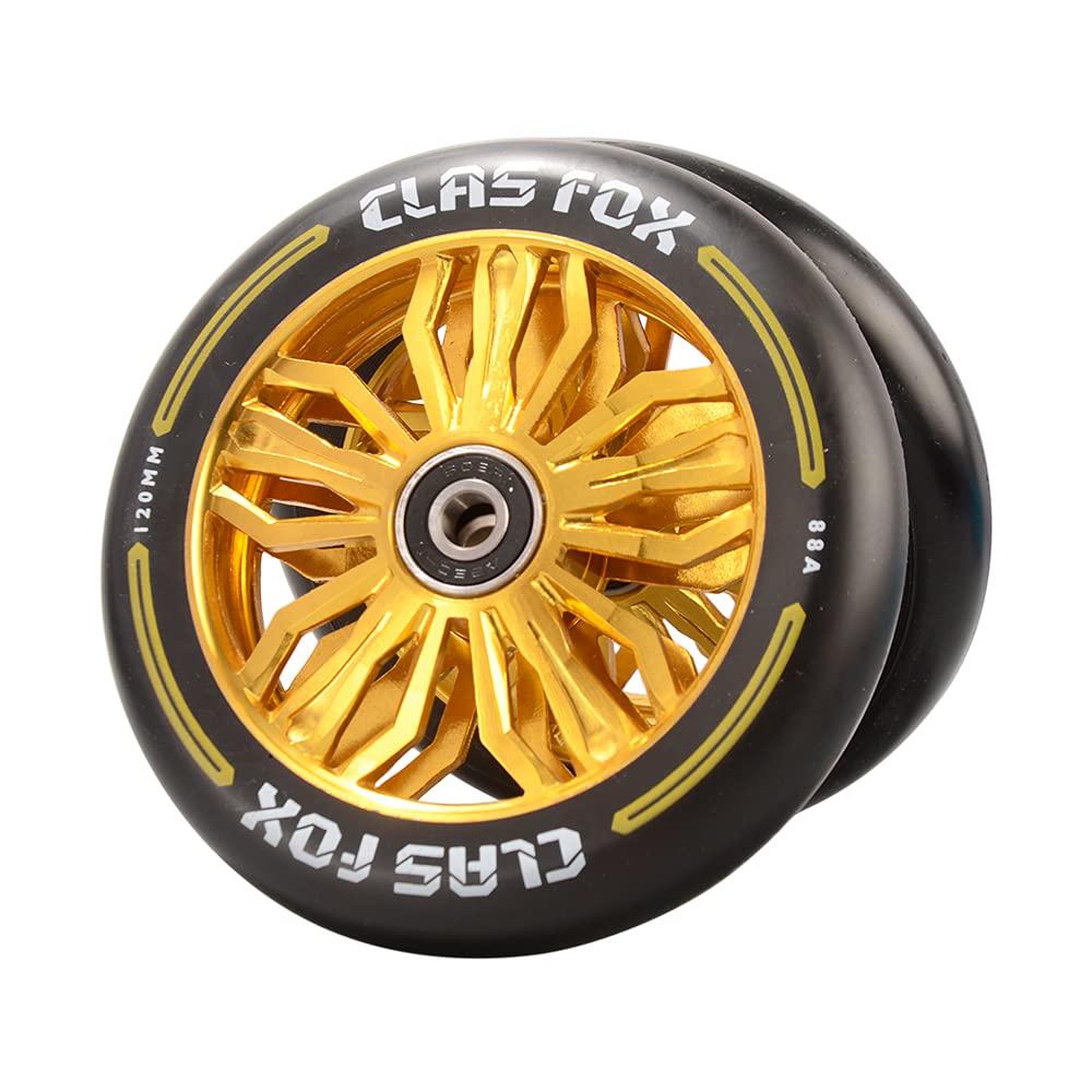 120mm Pro Scooter Wheels - Pair of 2 with Bearings (120x24mm) - High Performance Kids Scooter Replacement Parts in Black & Gold - Perfect for Tricks, Stunts & Street Riding