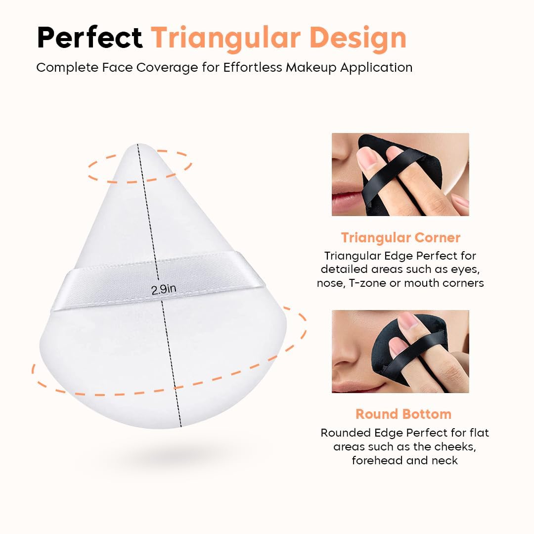 SNNP 2-Pack Triangle Makeup Sponge Puffs for Women - Soft Cotton Foundation Sponge for Loose & Body Powder, Wet/Dry Use - Perfect for Contouring, Under Eyes & Face Corners - Ideal for Professional Makeup & Everyday Beauty Routine