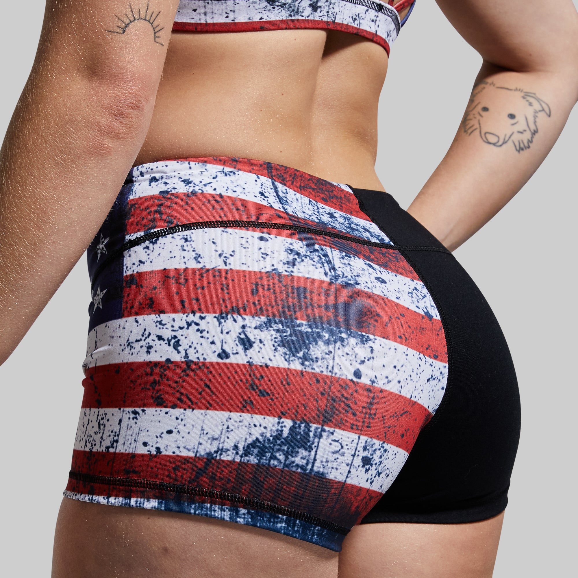 Double Take Booty Shorts (Patriot) - High Waisted Workout Shorts for Women - Perfect for Gym, Running & Yoga