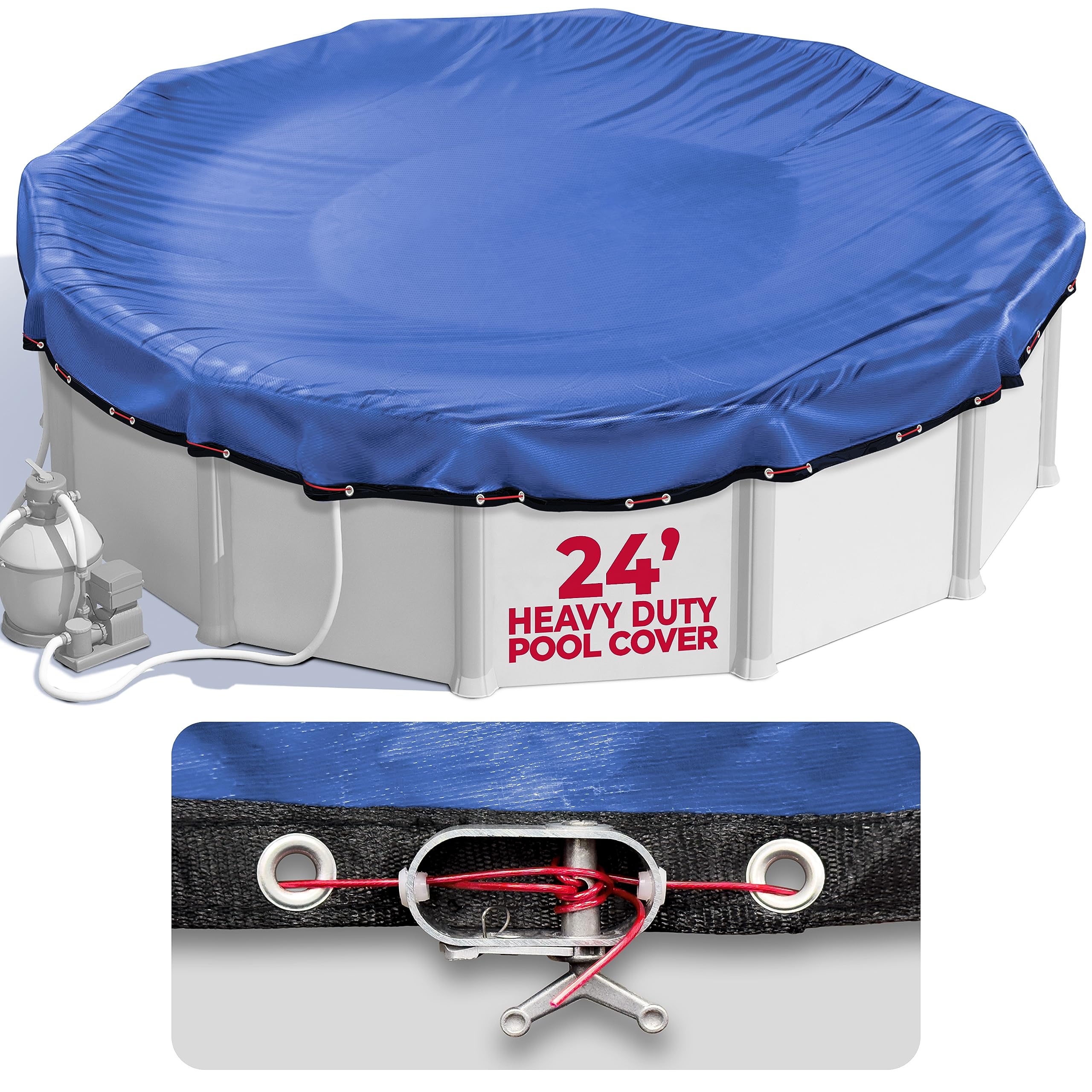 Premium Heavy-Duty Winter Pool Cover - 24 Ft Round Above Ground Pools, Royal Blue, Extra Thick & Durable, Tear-Proof, UV-Resistant, Reinforced Edges, Easy Installation | All-Season Protection for Swimming Pools, Ideal for Winter Storage & Snow Load Protection
