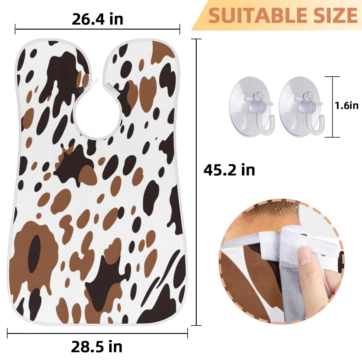 Men's Cow Print Shaving Bib - Waterproof Beard Trimming Apron for Barbers & Grooming | Hair Dye & Makeup Protective Cape | Sink Hair Catcher & Styling Tool - Perfect for Home Grooming & Salon Use
