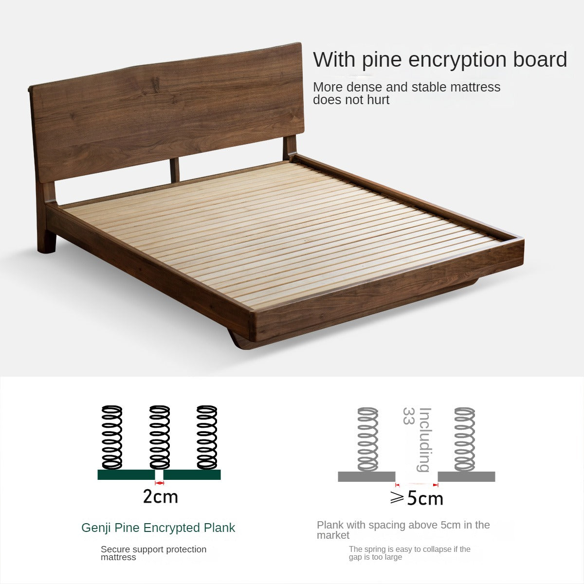 Black Walnut Solid Wood Bed Frame - Wabi Sabi Style Minimalist Bedroom Furniture for Zen & Japandi Home Decor