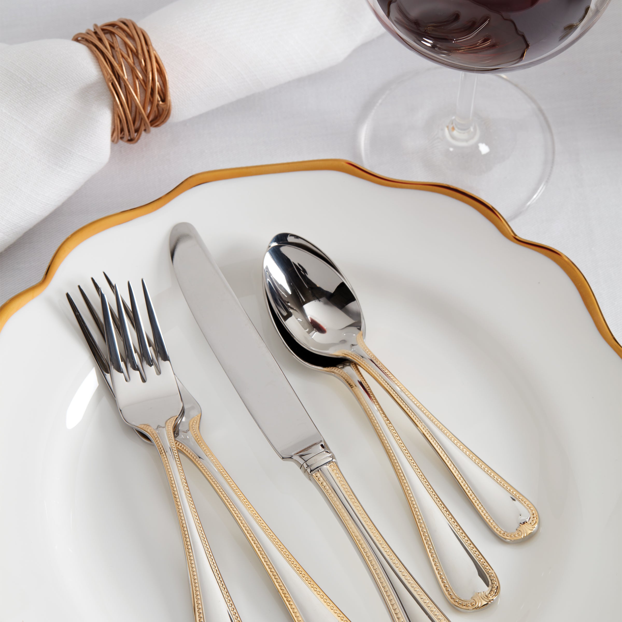 Vintage Gold Jewelry 5-Piece Place Setting Set - Elegant Tableware for Dinner Parties, Weddings & Special Occasions