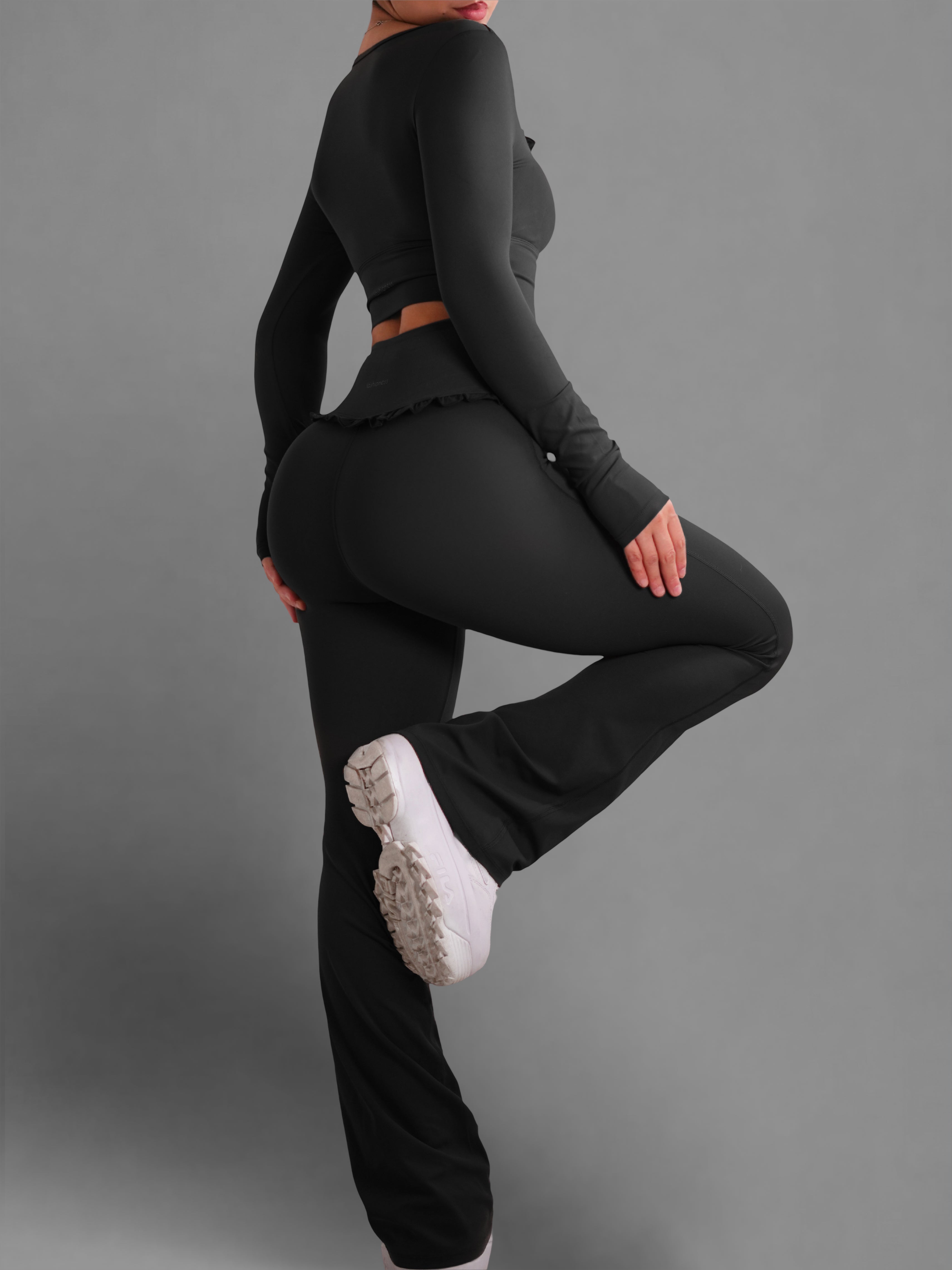 Ballet Ruffled Flare Leggings for Women - High Waisted Stretchy Dance Pants (Black) - Perfect for Yoga, Dance Class & Casual Wear