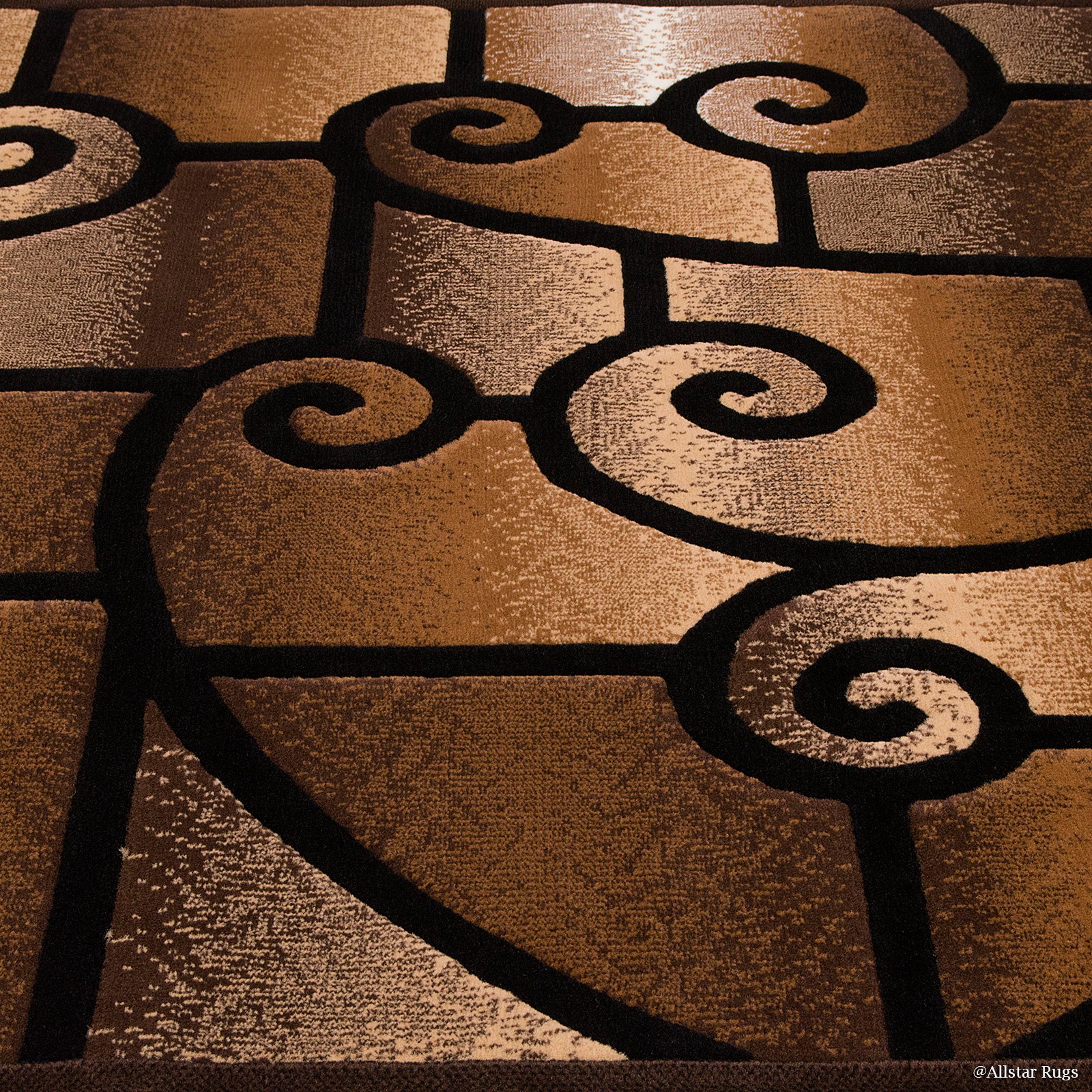 Allstar 8x10 Chocolate and Mocha Modern Machine Carved Rectangular Accent Rug - Ivory & Espresso Swirl Design (7'9