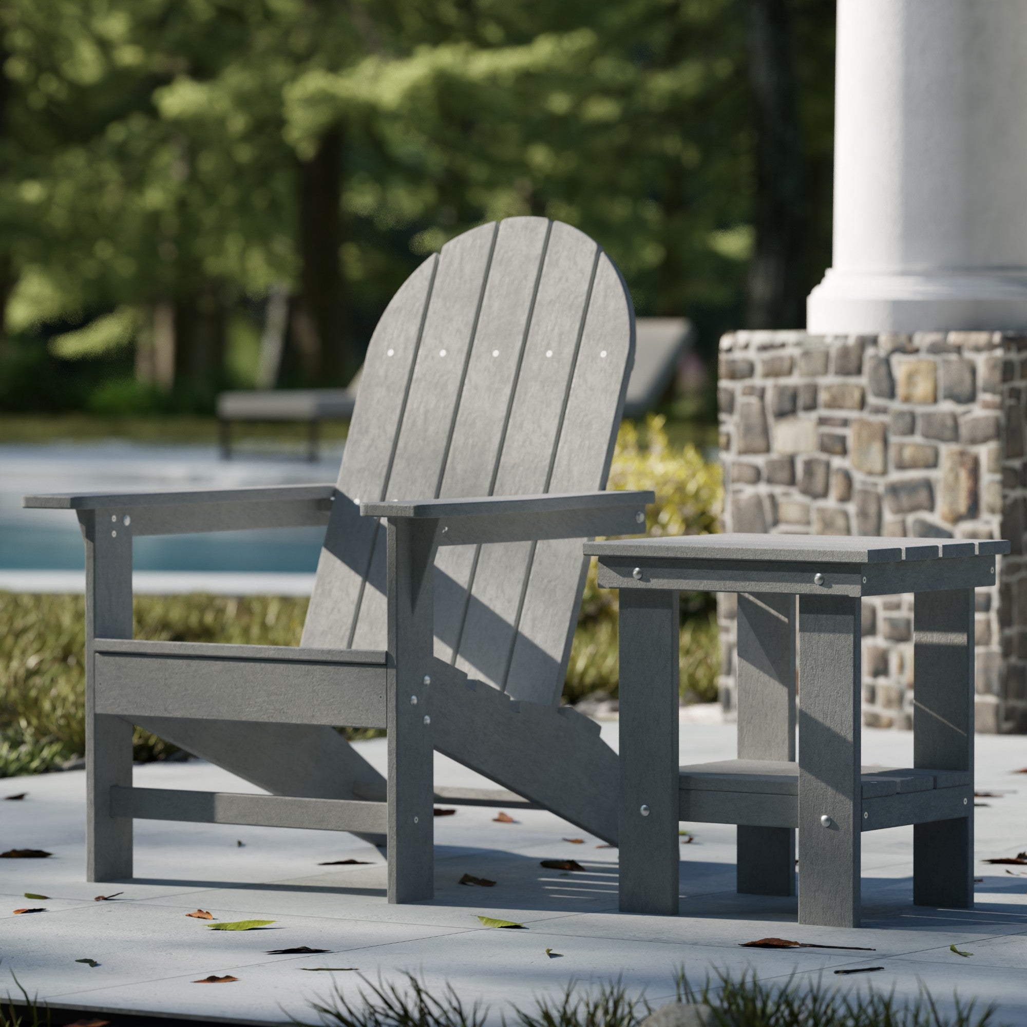 Freedom Modern Adirondack Chair & Side Table Set - Durable Outdoor Patio Furniture for Garden, Poolside, Deck, and Backyard Relaxation