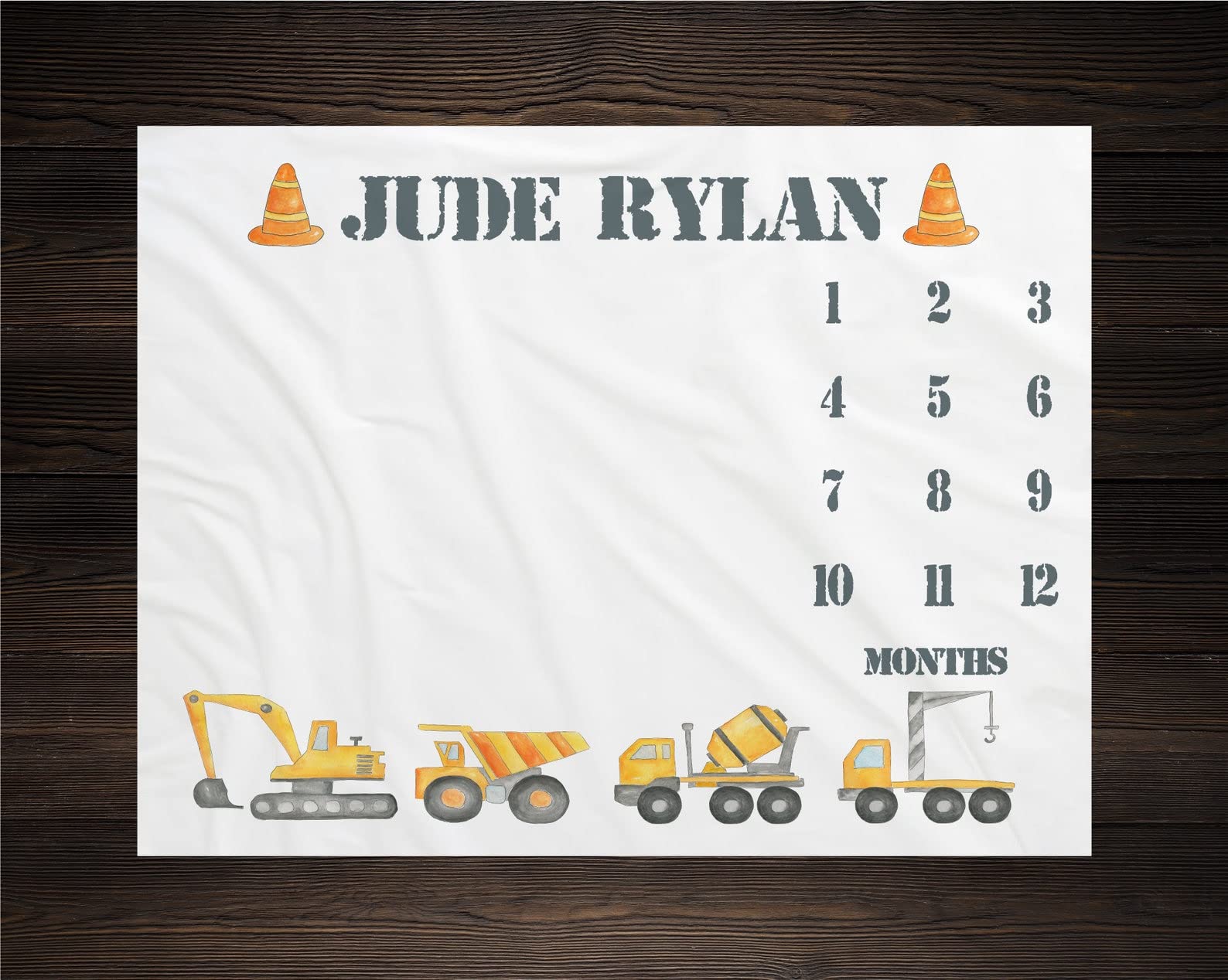 Personalized Construction Trucks Baby Milestone Blanket - Soft Sherpa Fleece Throw for Newborn Boys - Unique Baby Shower Gift for Pregnant Moms - Perfect for Monthly Photo Shoots & Nursery Decor