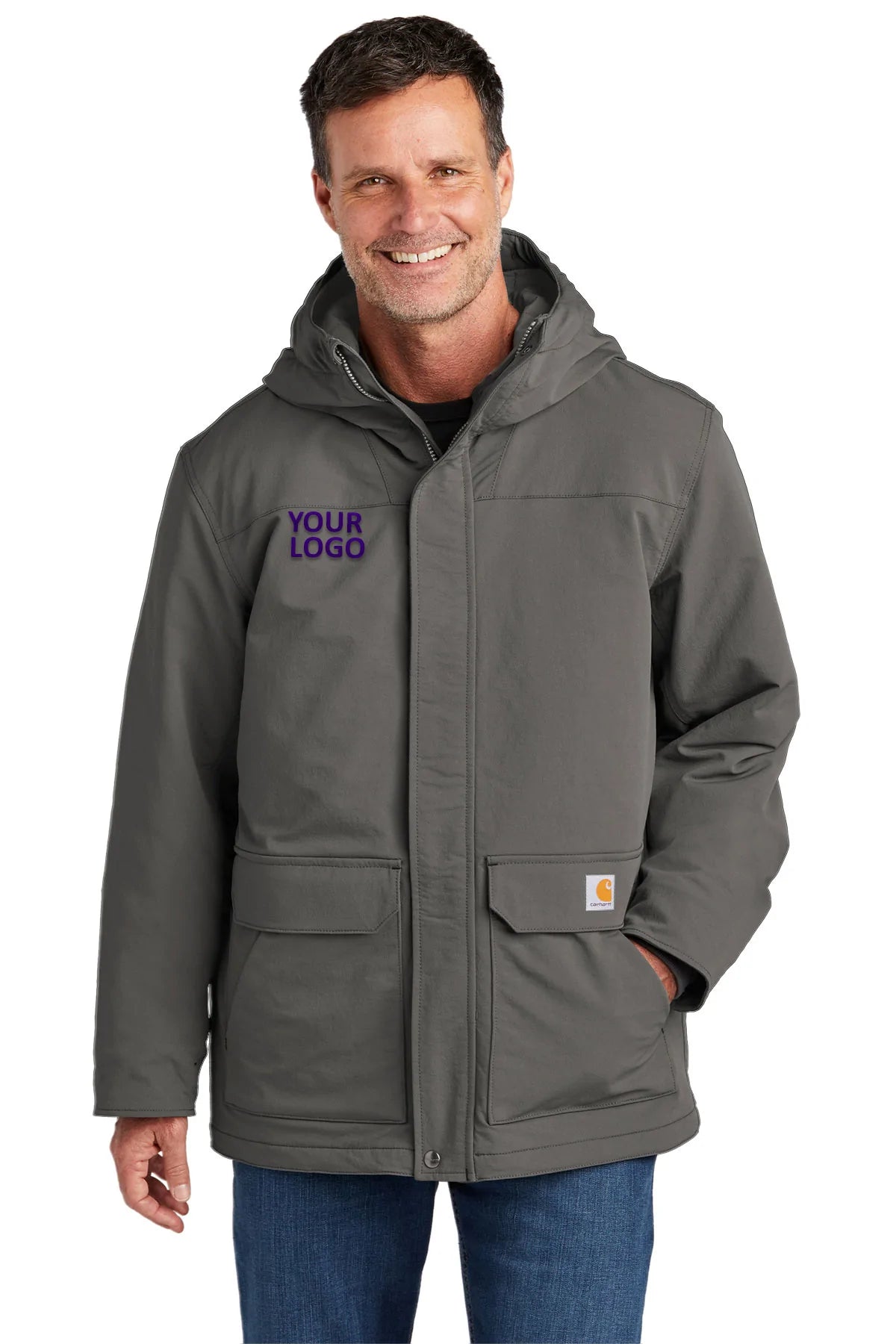 Carhartt Super Dux Hooded Customized Coats for Men - Heavy Duty Work Jacket with Gravel Color - Perfect for Construction, Outdoor Work & Winter Wear