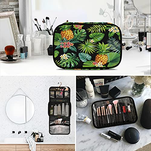 MNSRUU Hanging Travel Toiletry Bag Set - 3 PCS Clear Makeup Organizer with Tropical Hawaiian Pineapple & Palm Leaf Design | Perfect for Vacation, Beach Trips & Cosmetic Storage
