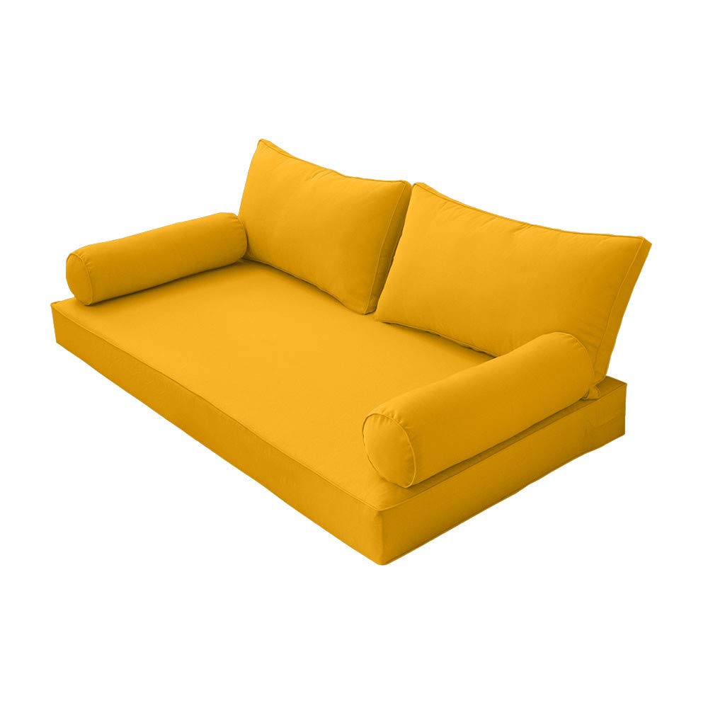 Prolinemax Style2 Queen Size 5-Piece Outdoor Daybed Set with Mattress Cushion & Bolster Pillows - Water-Resistant Pipe Trim Design - Perfect for Patio, Poolside, Garden, and Backyard Relaxation