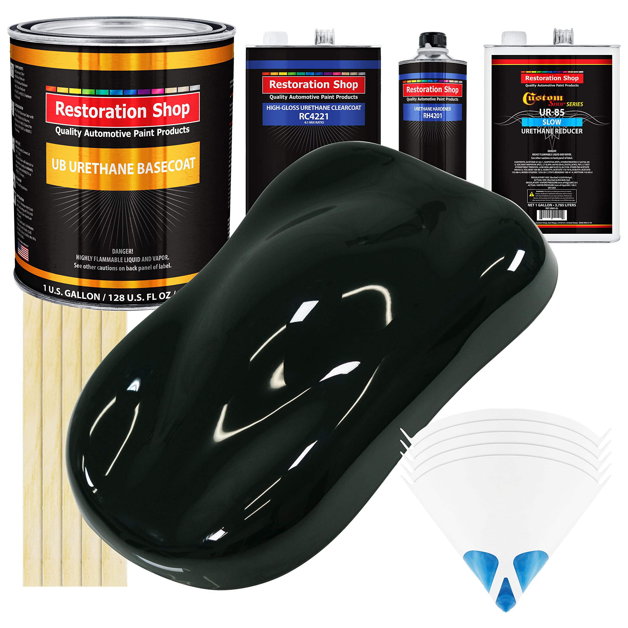 Restoration Shop - Rock Moss Green Urethane Basecoat with Clearcoat Auto Paint Kit - 1 Gallon Professional High Gloss Automotive Refinishing System for Cars & Trucks - Perfect for DIY Restoration, Touch-Ups, and Custom Paint Jobs