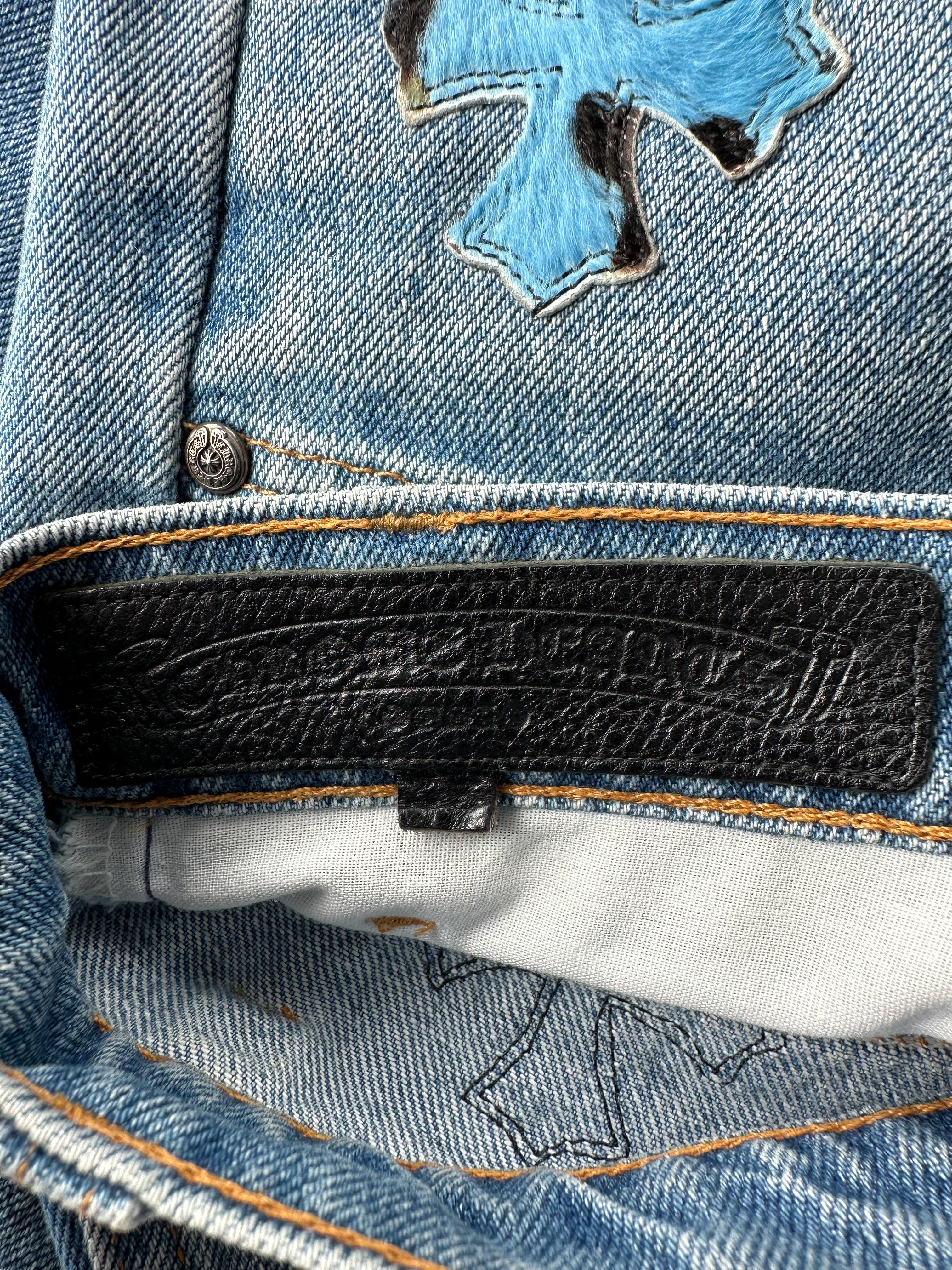 Chrome Hearts x Levi's Exclusive St. Barth Blue & Orange Cross Patch Jeans for Men & Women - Perfect for Streetwear, Casual Outfits, and Fashion Statements