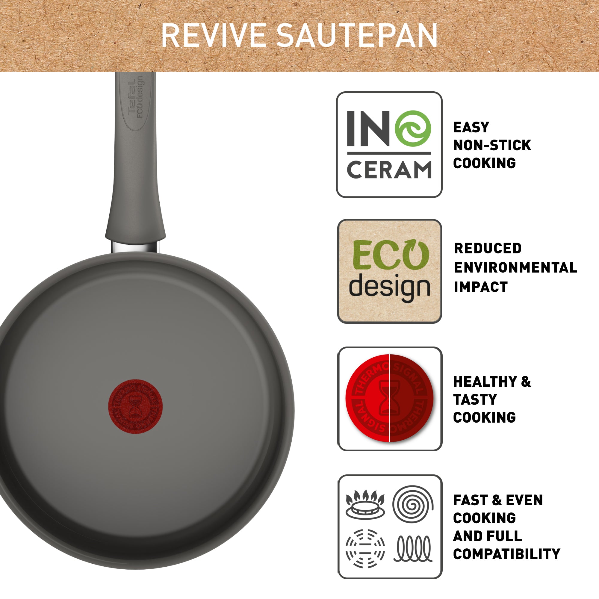 Tefal Revive Ceramic Induction Non-Stick Saute Pan with Lid - 24cm (9.5 Inch) - Eco-Friendly Cookware for Healthy Cooking - Perfect for Frying, Searing & Sauteing Vegetables, Meat & Eggs