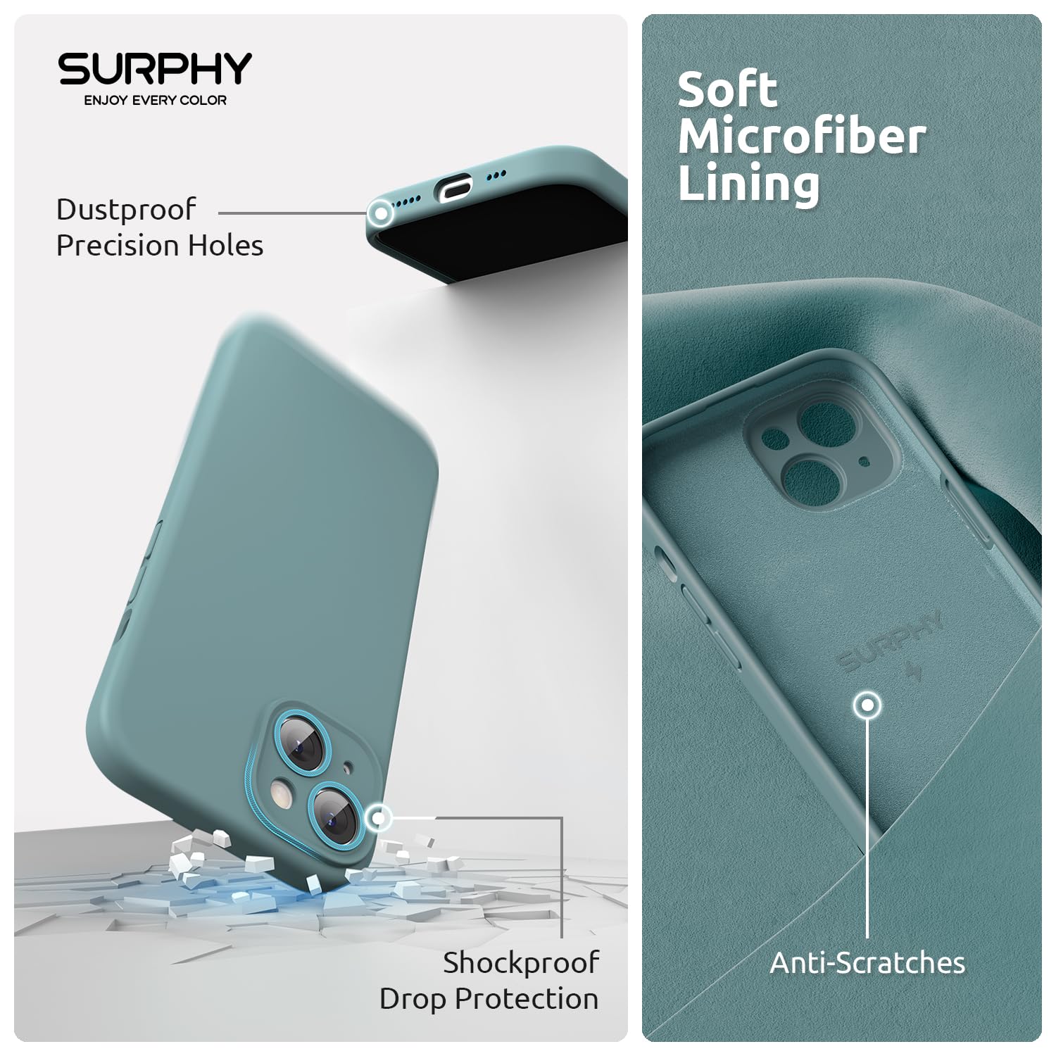 SURPHY MagSafe Compatible iPhone 15 Case (6.1 inch 2023) with 2 Pack Screen Protector - Liquid Silicone Phone Cover with Camera Protection & Soft Microfiber Lining (Cactus Green) | Perfect for Everyday Use, Travel & Outdoor Activities