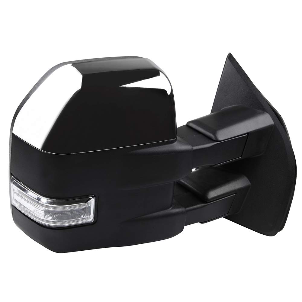 Aintier Towing Mirrors for 2015-2017 Ford F150 Truck - Power Adjustable Heated Side Mirrors with Turn Signal & Puddle Light, Chrome Housing & Conversion Plug (Left & Right) - Perfect for Towing, Off-Roading & Night Driving