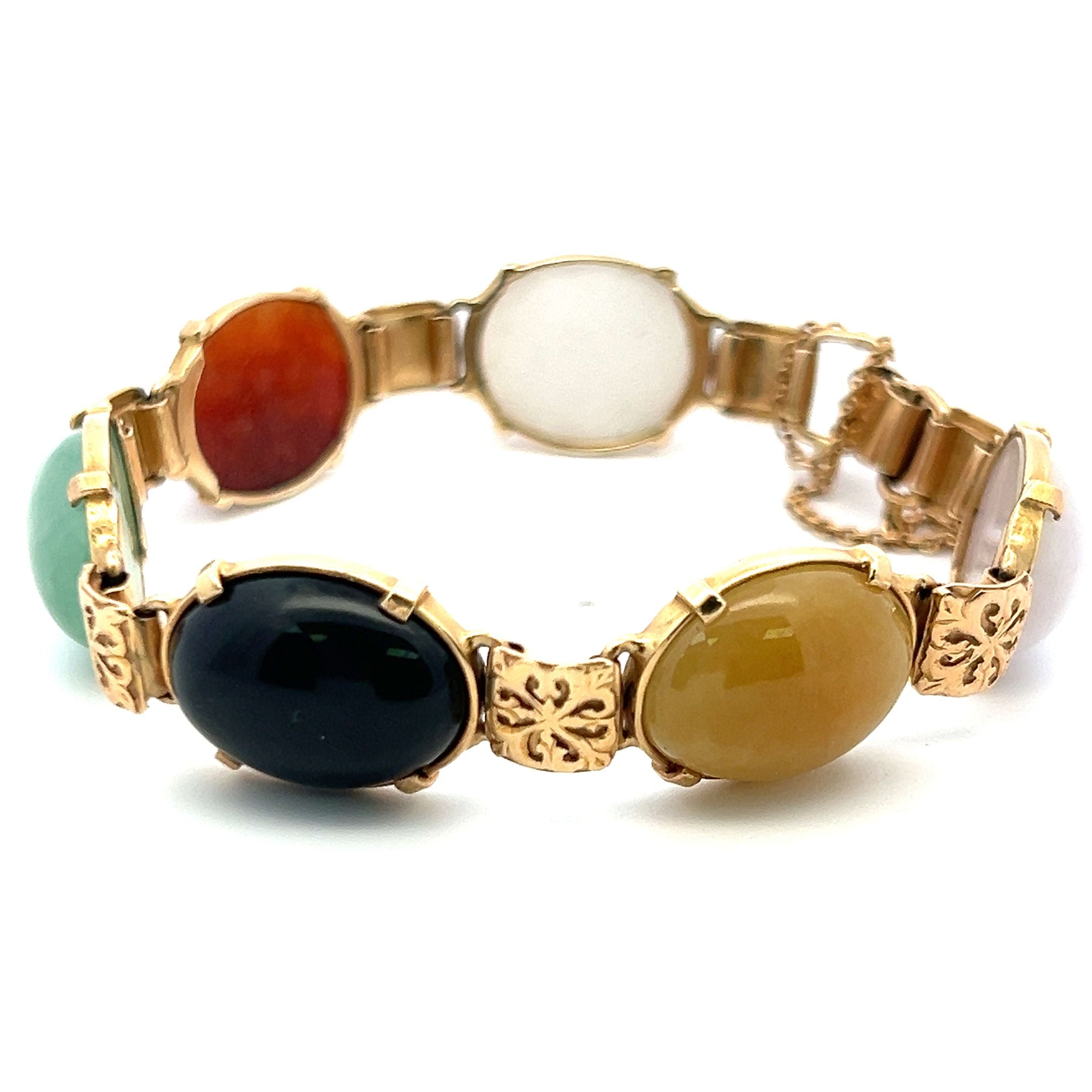 1.00 Carat Oval Jade 18K Yellow Gold Link Bracelet for Women - Elegant Jewelry Gift for Birthday, Anniversary & Special Occasions