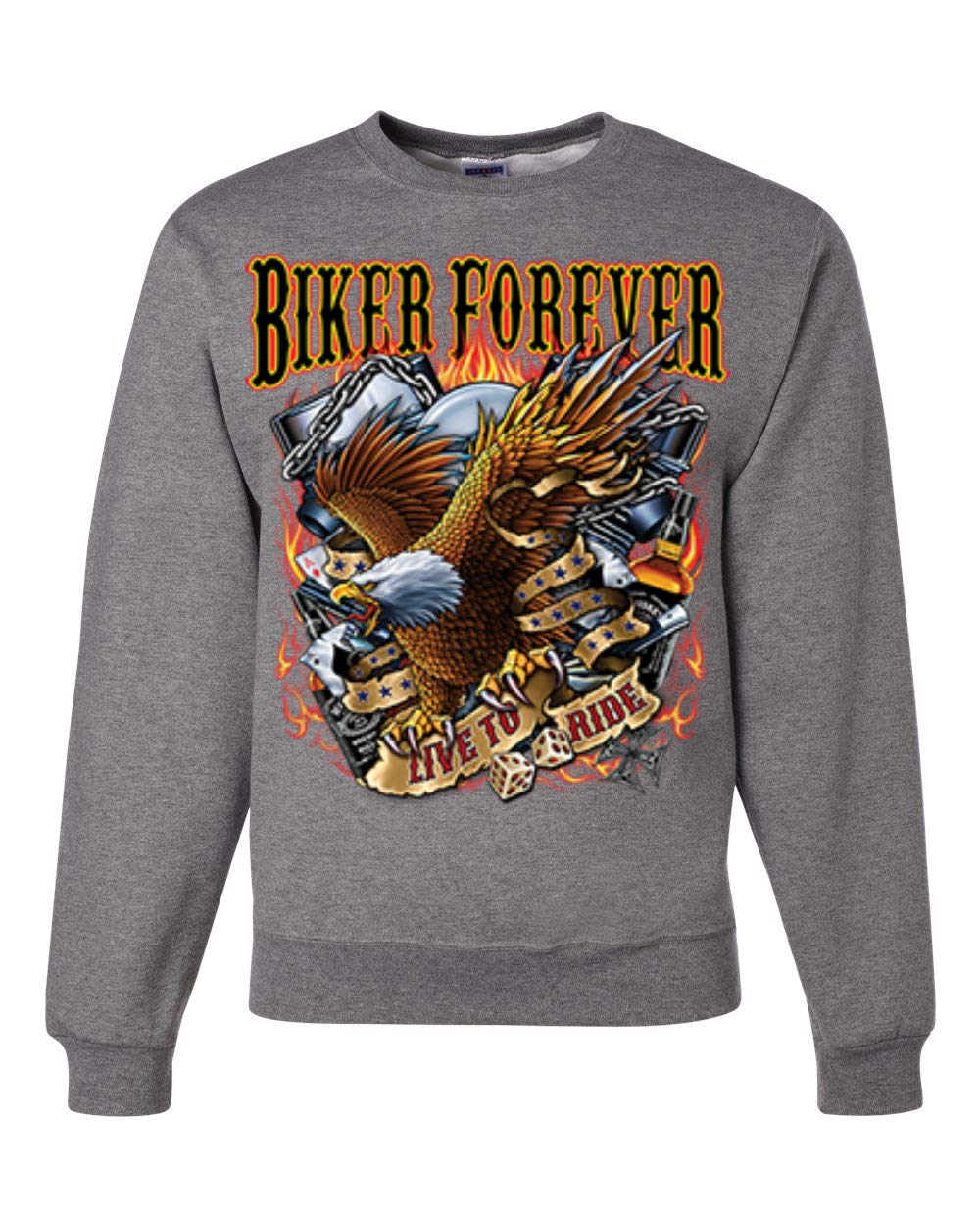Wild Bobby Biker Forever American Eagle Graphic Sweatshirt - Unisex Crewneck Pullover for Motorcycle Enthusiasts - Perfect for Riding, Road Trips & Casual Wear