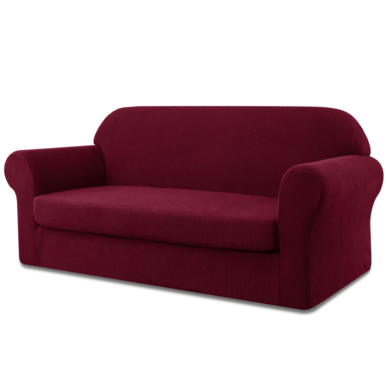 SUBRTEX Stretch Sofa Cover 2-Piece Set - Washable Elastic Slipcover for 2-3 Cushion Couches, Large Wine Red - Perfect for Living Room Protection & Home Decor