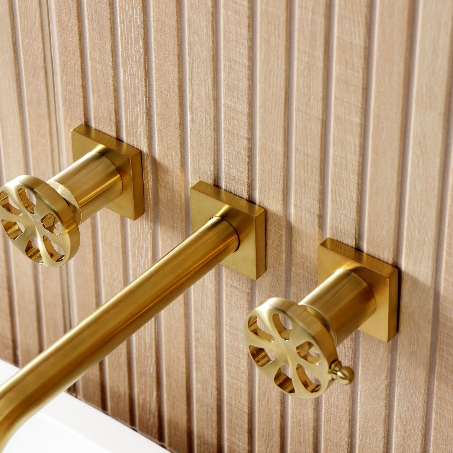 Belknap KS8027RX Brushed Brass Roman Tub Faucet - Two Handle 3 Hole Wall Mount Bathroom Faucet for Vintage & Luxury Bathtubs | Perfect for Spa, Master Bathroom & Hotel Renovations