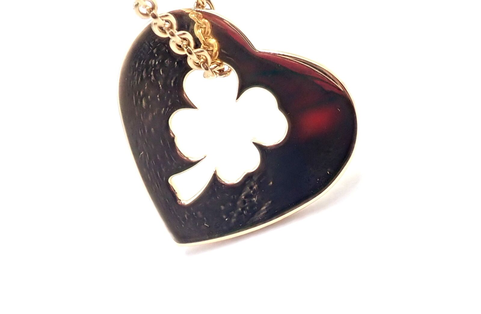Authentic Chanel 4 Leaf Clover 18k Yellow Gold Heart Pendant Necklace - Elegant Link Chain for Women | Perfect Gift for Birthday, Anniversary & Special Occasions