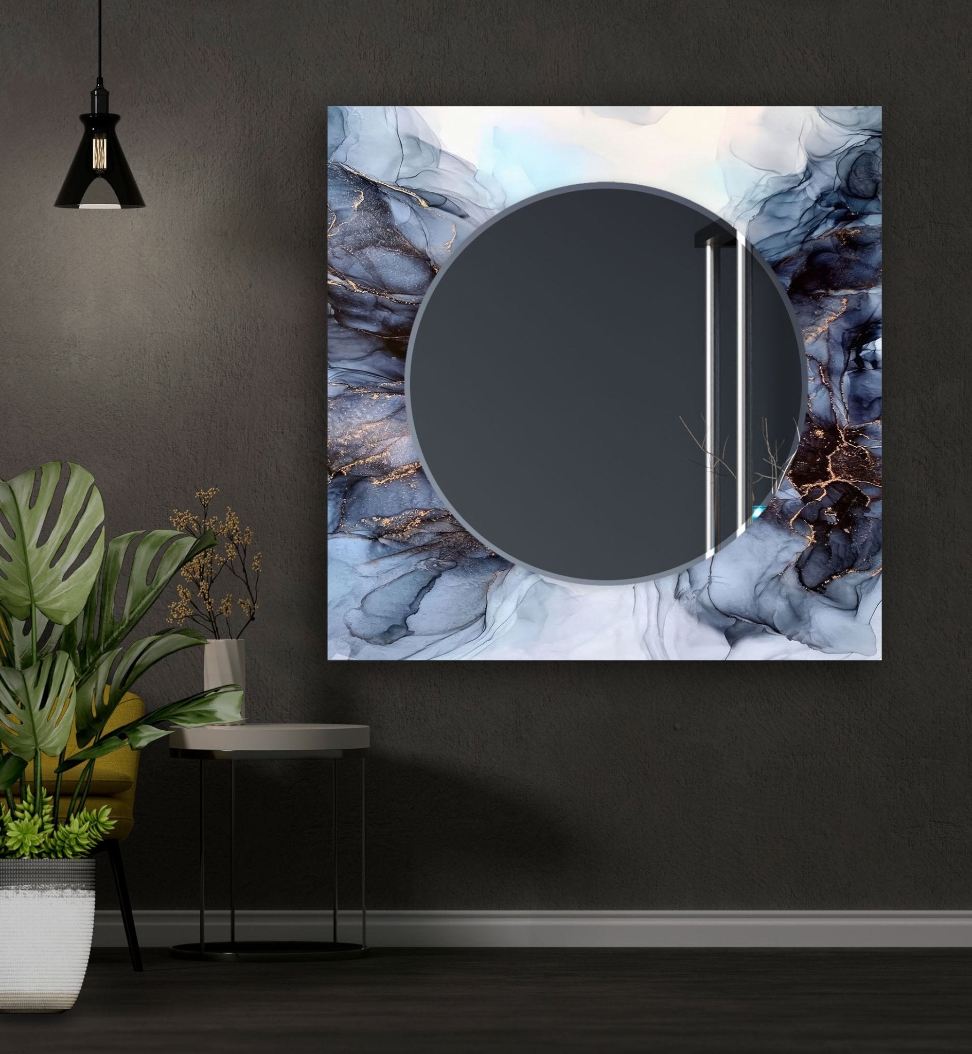Abstract Grey Smoke Wall Mirror - Modern Decorative Mirror for Living Room, Bedroom & Bathroom - Stylish Home Decor & Functional Wall Art