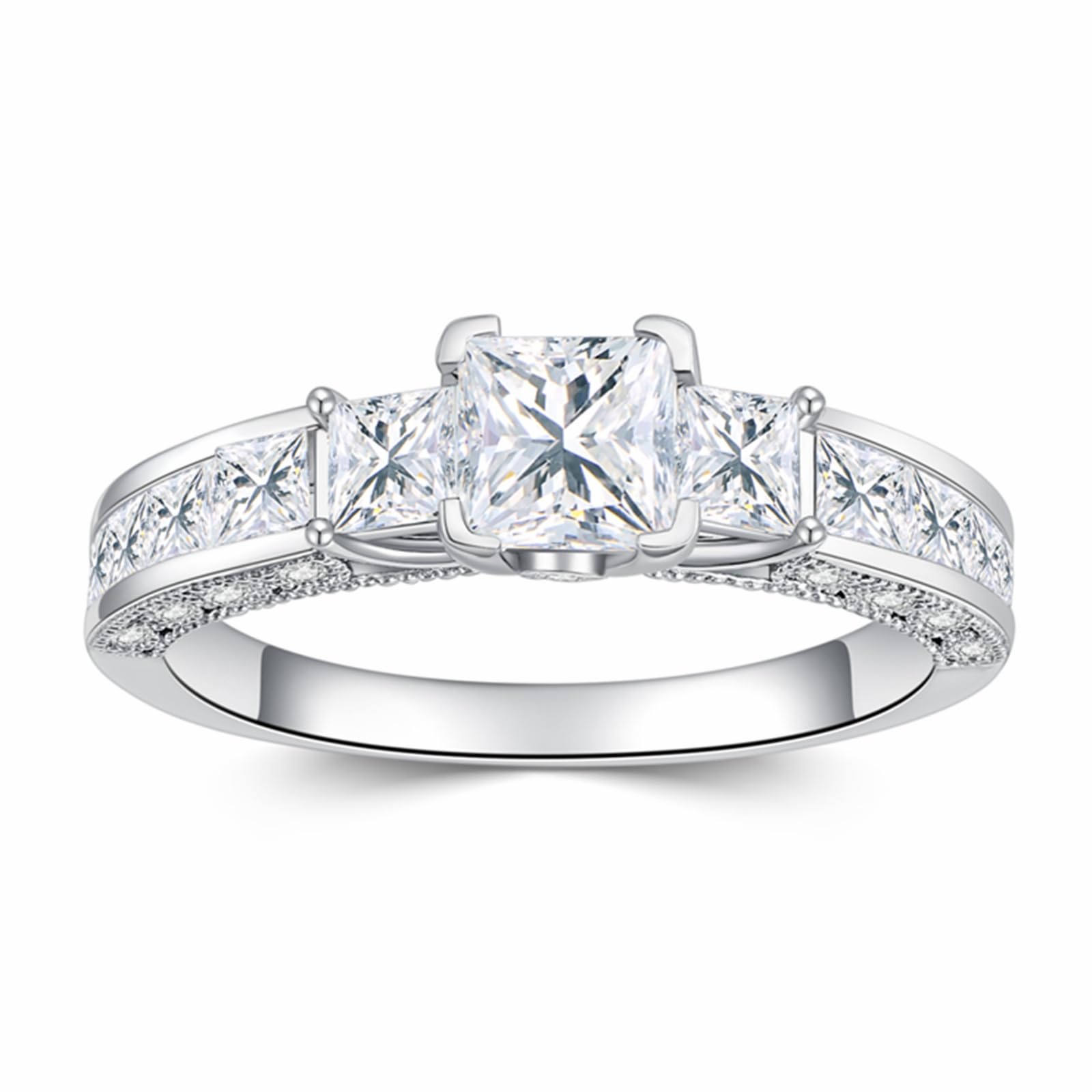 1.33 Carat Moissanite Princess Cut Engagement Ring for Women - Platinum Plated Silver Vintage Wedding Promise Ring (3 Stone Design) | Perfect for Proposals, Anniversaries & Special Occasions