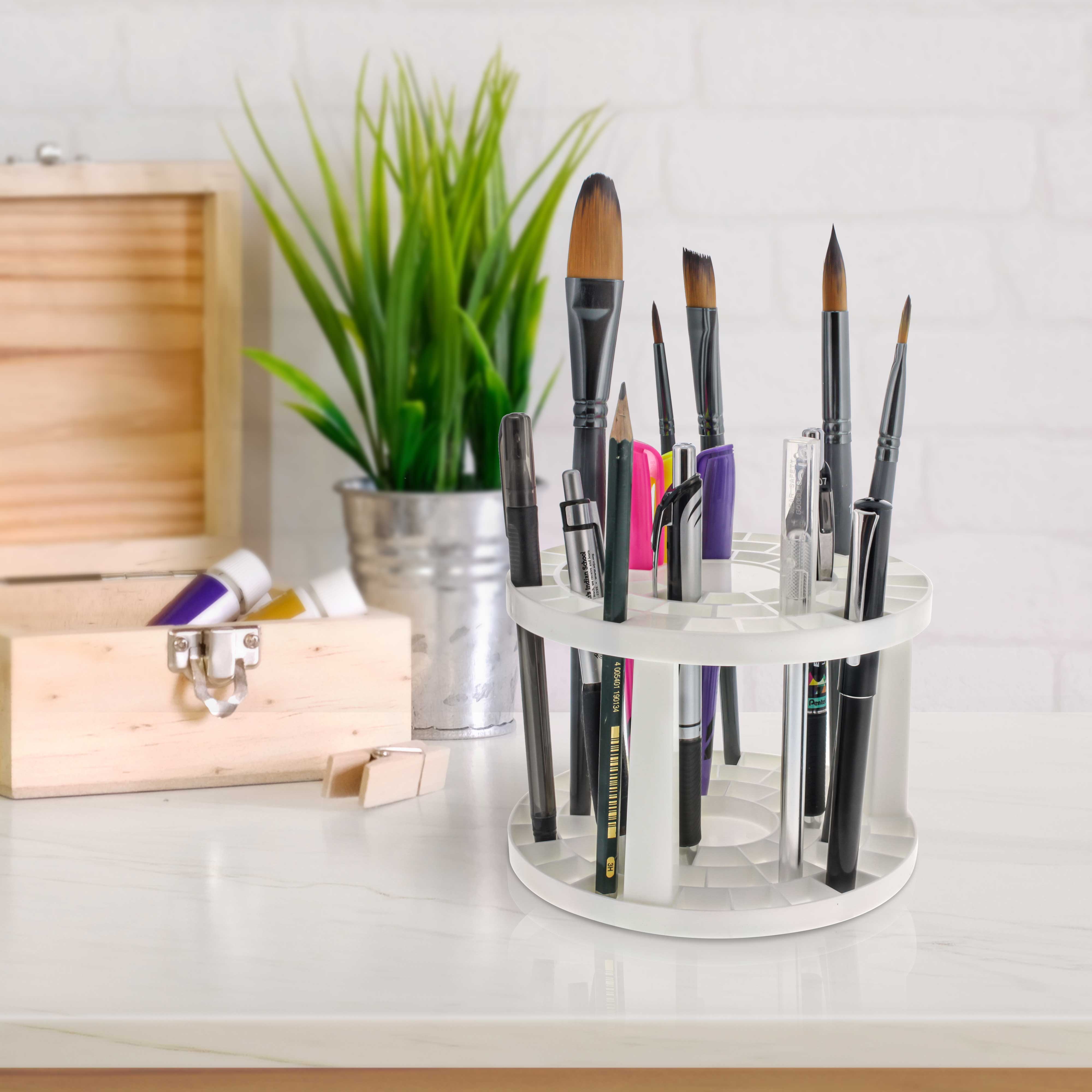 U.S. Art Supply Plastic Artist Round 50 Hole Paint Brush Holder Organizer - Perfect for Paintbrushes, Makeup Brushes, Pens & Markers - Ideal for Art Studios, Makeup Vanities & Craft Rooms