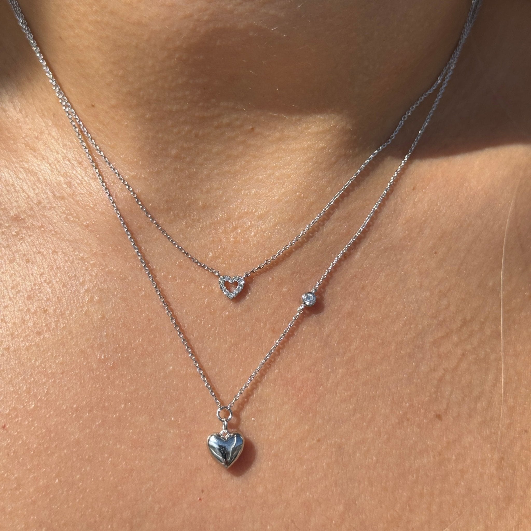 14K White Gold Bubble Heart and Diamond Pendant Necklace for Women - Elegant Layering Piece for Valentine's Day, Anniversary & Special Occasions