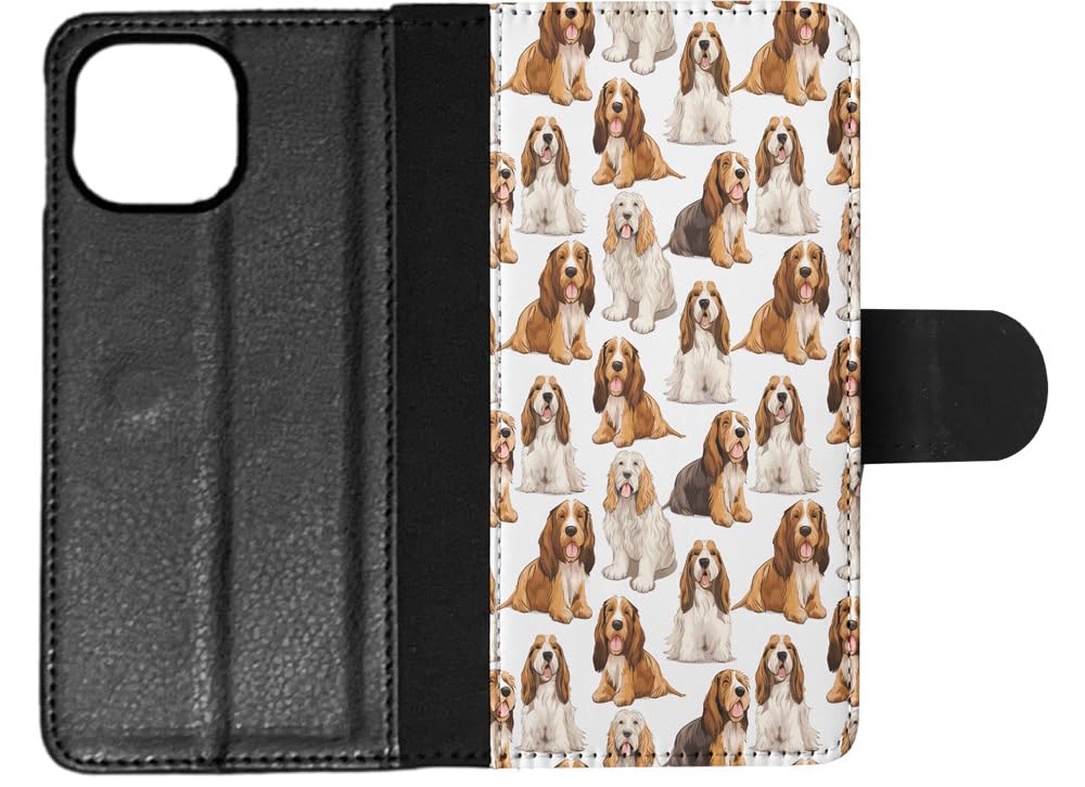 Premium Faux Leather Flip Wallet Phone Case for Apple iPhone 14 - Grand Basset Griffon Vendeen Puppy Dog Design | Slim Protective Cover with Card Slots | Perfect for Everyday Use, Travel & Gifts
