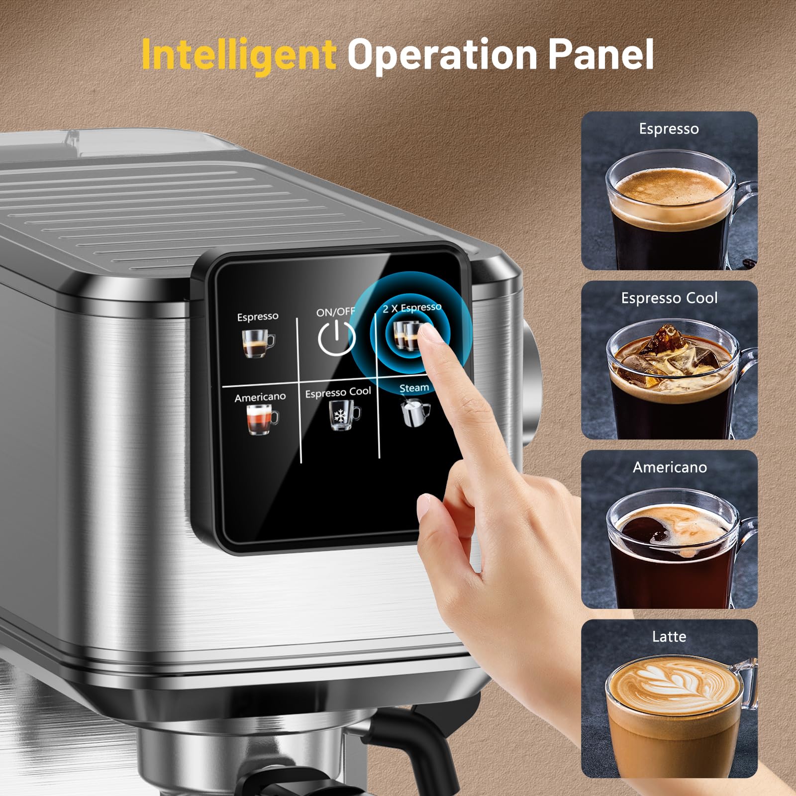20Bar Espresso Coffee Machine with Rapid Cold Brew & Steam Wand - Touch Screen, 37oz Water Tank - Perfect for Latte, Cappuccino & Iced Coffee - Ideal Gift for Coffee Lovers (Home, Office, Cafe Use)