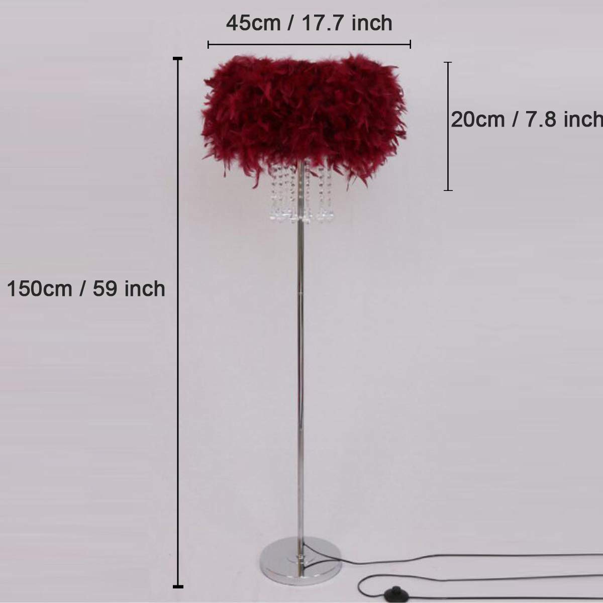 Crystal Feather Floor Lamp - Modern Fluffy Feather Standing Lamp for Living Room & Bedroom, E27 Base (White/Pink/Blue/Red) - Romantic Lighting for Reading, Lounge & Home Decor