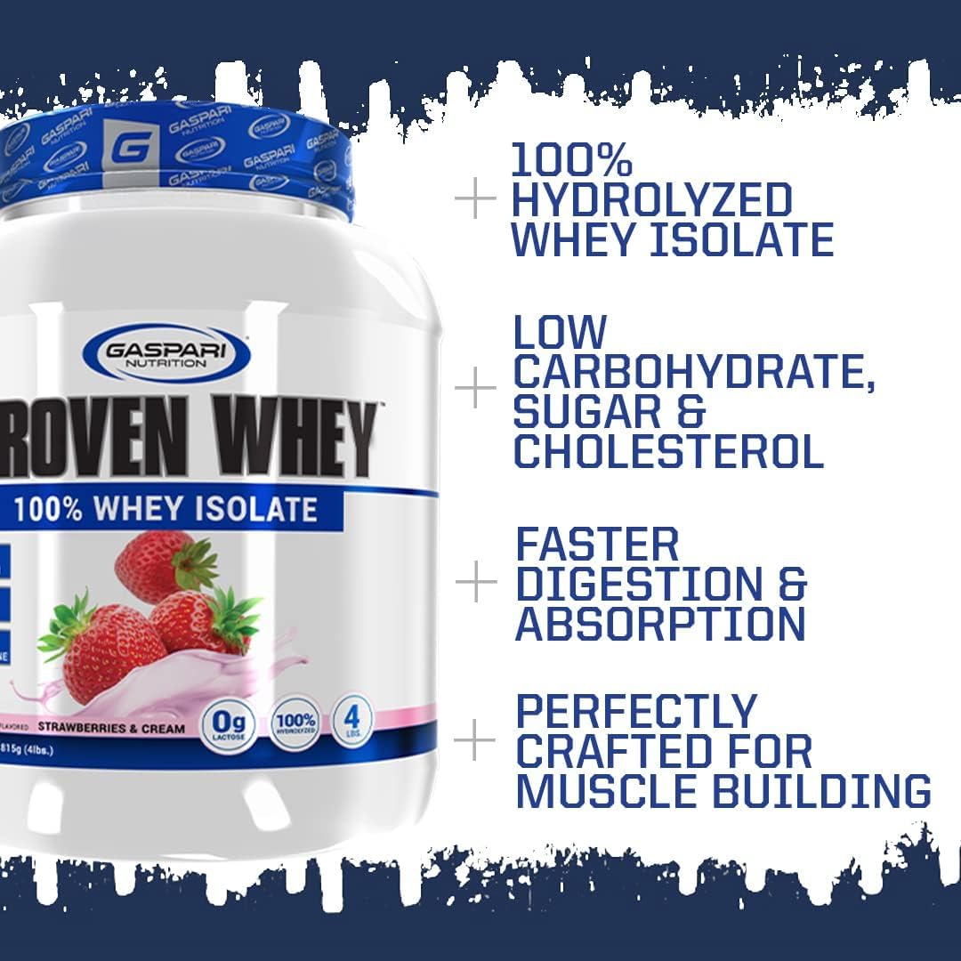Gaspari Nutrition Proven Whey - 100% Hydrolyzed Whey Protein Isolate Powder, 4lb (Blueberry Cobbler) - High Protein, Lactose Free, Low Carb & Sugar - Ideal for Post Workout Recovery & Muscle Building