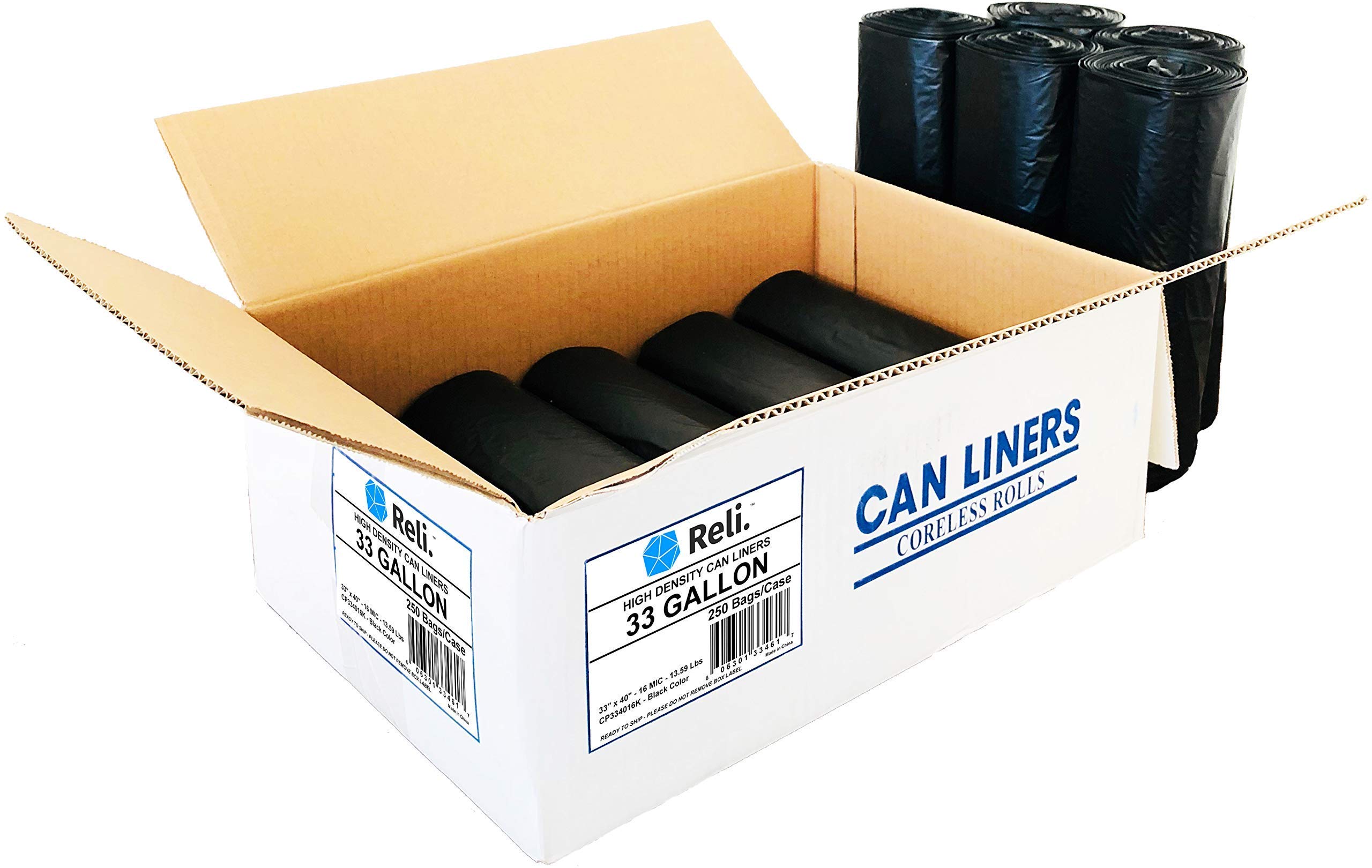 Heavy Duty 33 Gallon & 40-45 Gallon Trash Bags - 250 Count Each - Extra Thick, Leak Proof, Tear Resistant - Perfect for Kitchen, Office, and Outdoor Use