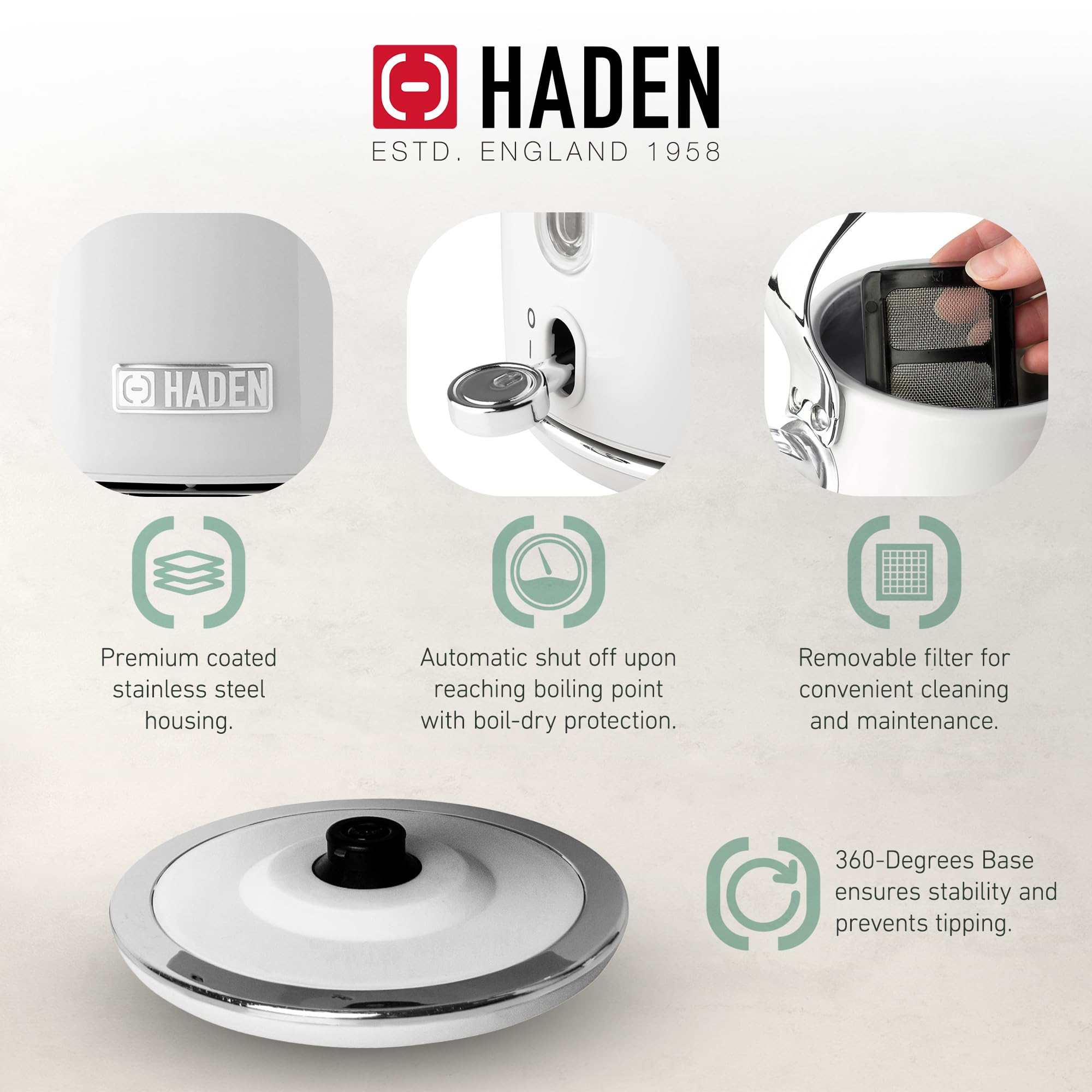 HADEN 12 Cup Drip Coffee Maker with 1.7L Stainless Steel Electric Kettle - Ivory & Chrome | Fast Brewing, Auto Shut-Off | Perfect for Home, Office & Kitchen Use