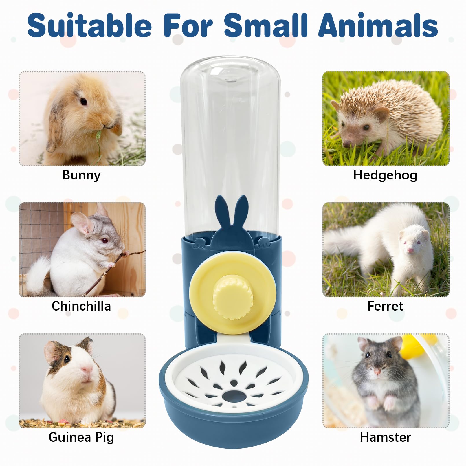 Kathson 17oz Hanging No Drip Rabbit Water Bottle - Leak Proof Gravity Automatic Small Animal Water Dispenser for Guinea Pig, Bunny, Chinchilla, Ferret, Hamster Cage (Dark Blue) - Perfect for Indoor/Outdoor Pet Cages & Travel Use