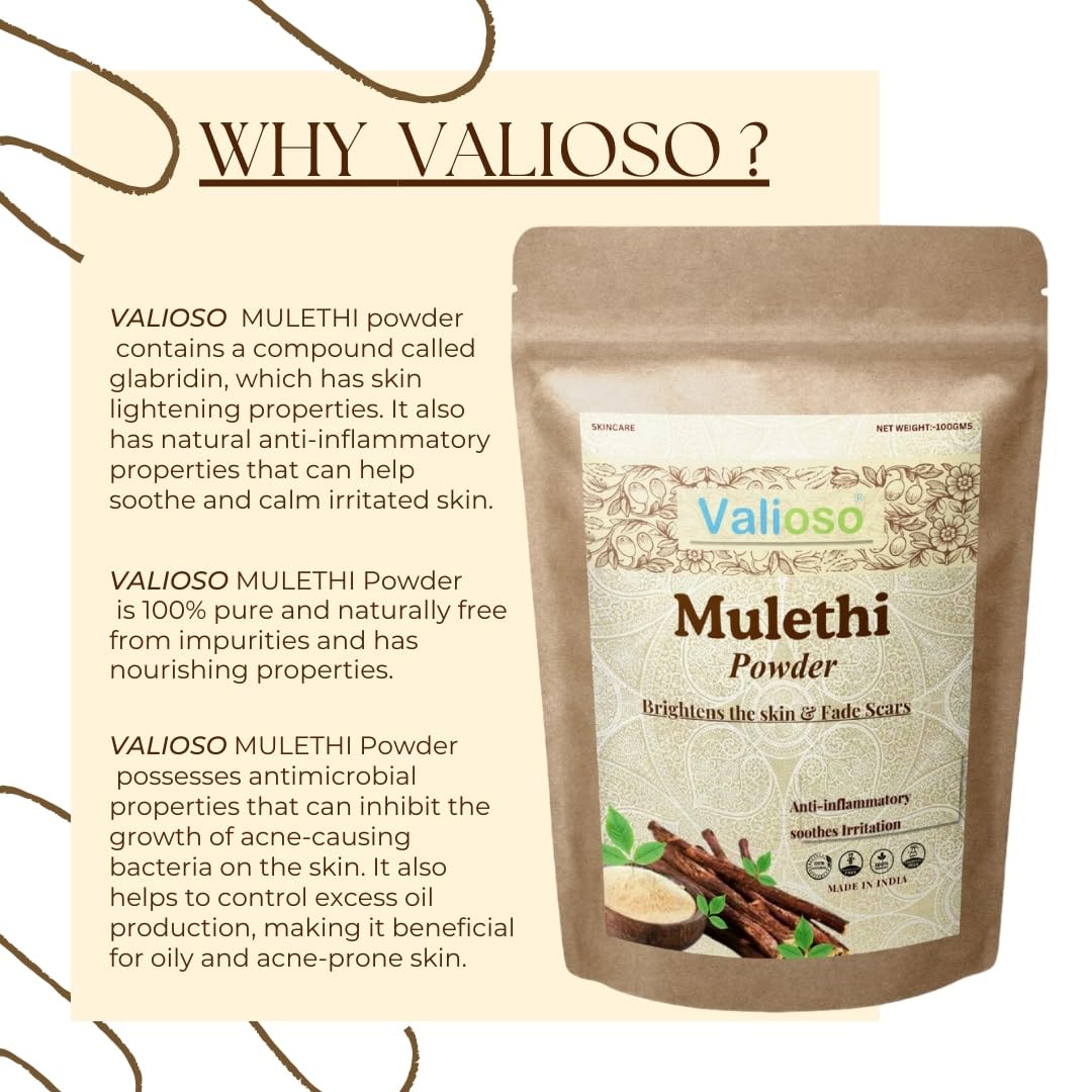 Organic Mulethi Powder (Licorice Root Powder) for Skin, Hair & Body Care - 2 Pack (200g) - Brightens Skin, Reduces Acne & Promotes Hair Growth - Perfect for DIY Face Masks, Hair Treatments & Ayurvedic Remedies