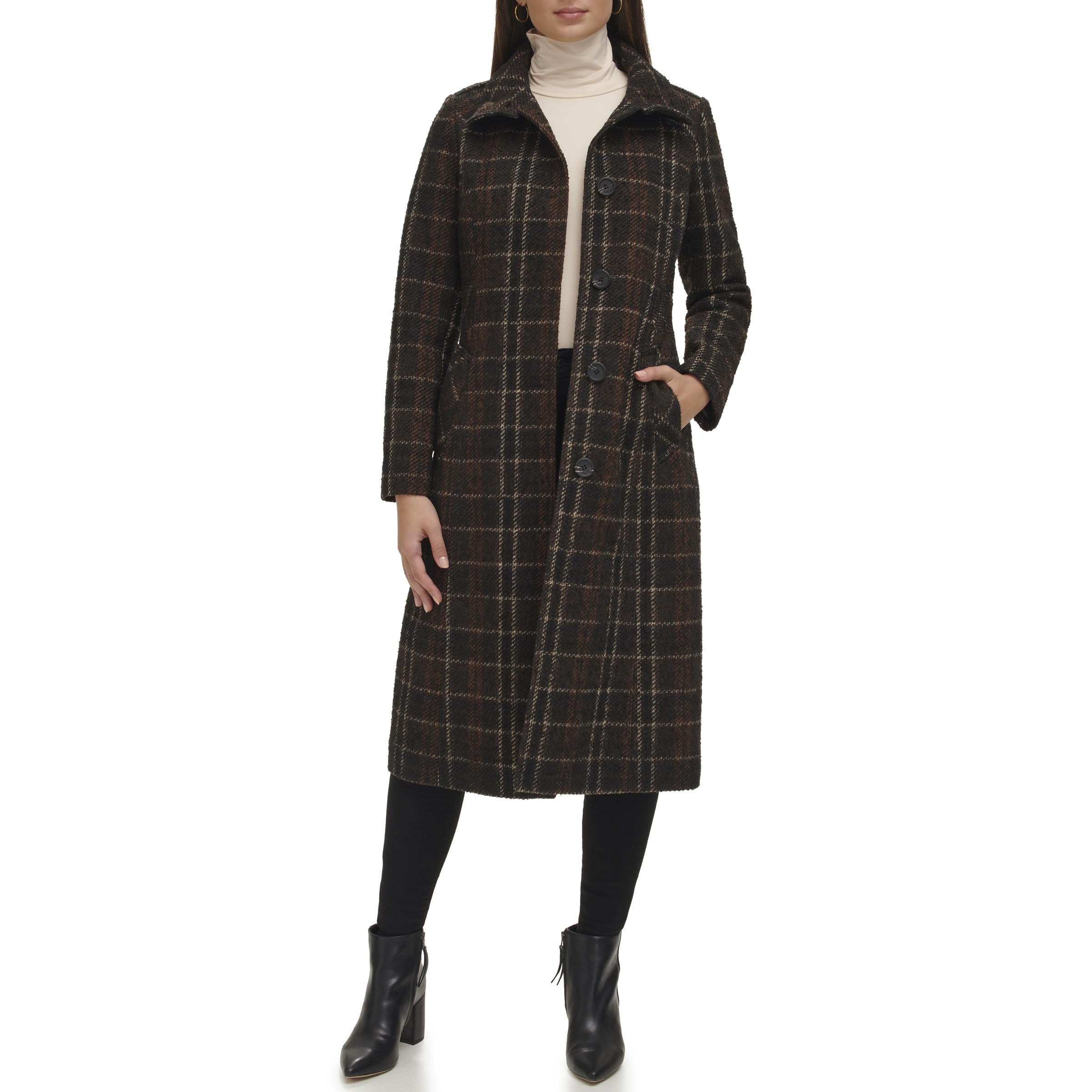Kenneth Cole Women's Stand Collar Military Coat - Stylish Long Trench Coat for Fall & Winter | Water-Resistant Outerwear for Work, Travel & Casual Wear