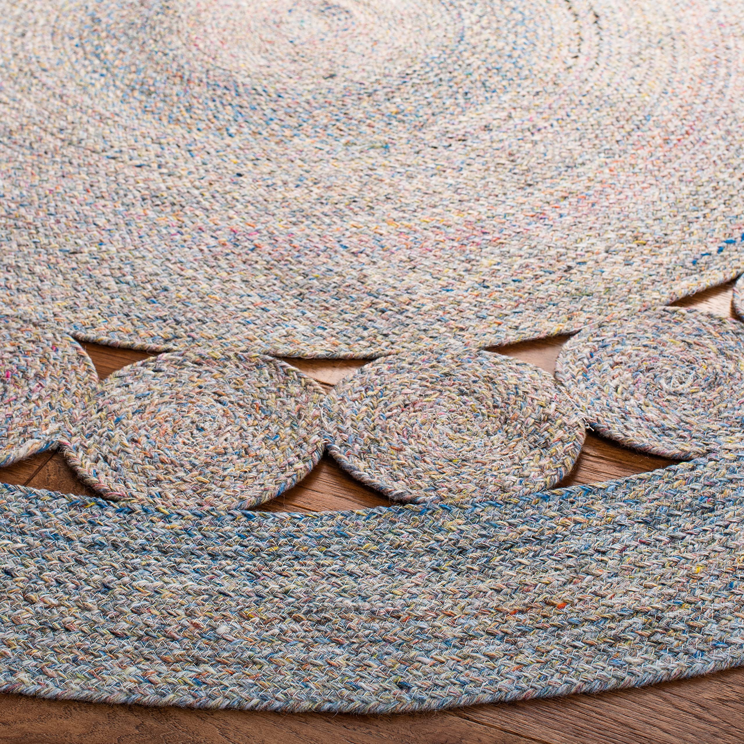 SAFAVIEH Cape Cod Collection 7-Foot Round Yellow & Pink Braided Area Rug - Handmade Cotton - Perfect for Living Room, Bedroom, or Nursery Decor