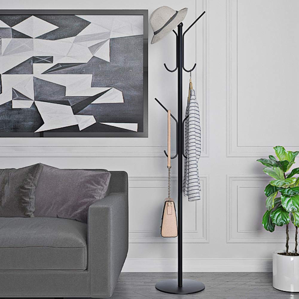 KST Freestanding Coat Rack with 8 Hooks - Sturdy Metal Hall Tree for Entryway & Living Room - Organize Coats, Hats, Bags - Easy Assembly Black - Perfect for Small Spaces & Apartment Dressing